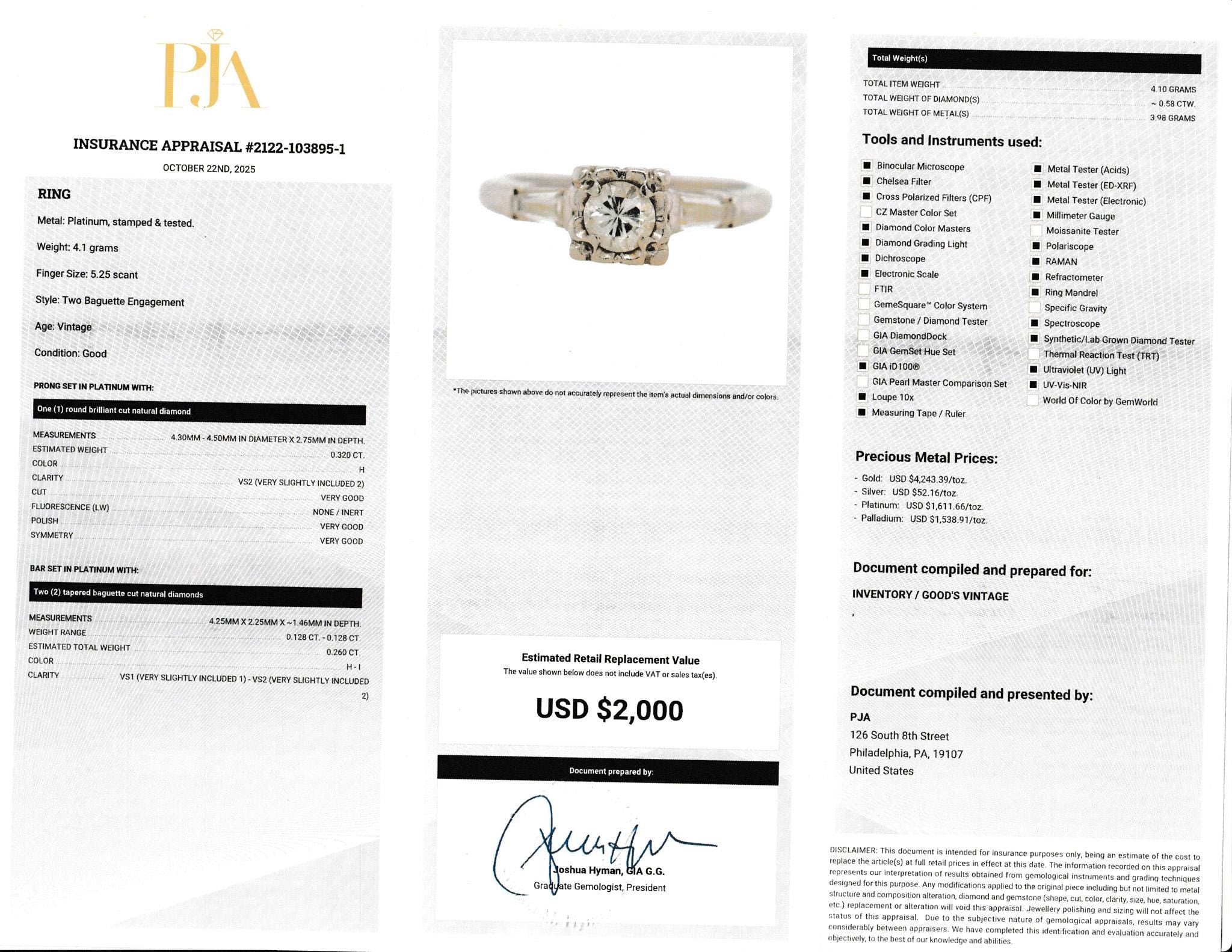 Platinum Brilliant Cut Diamond Two-Baguette Engagement Ring