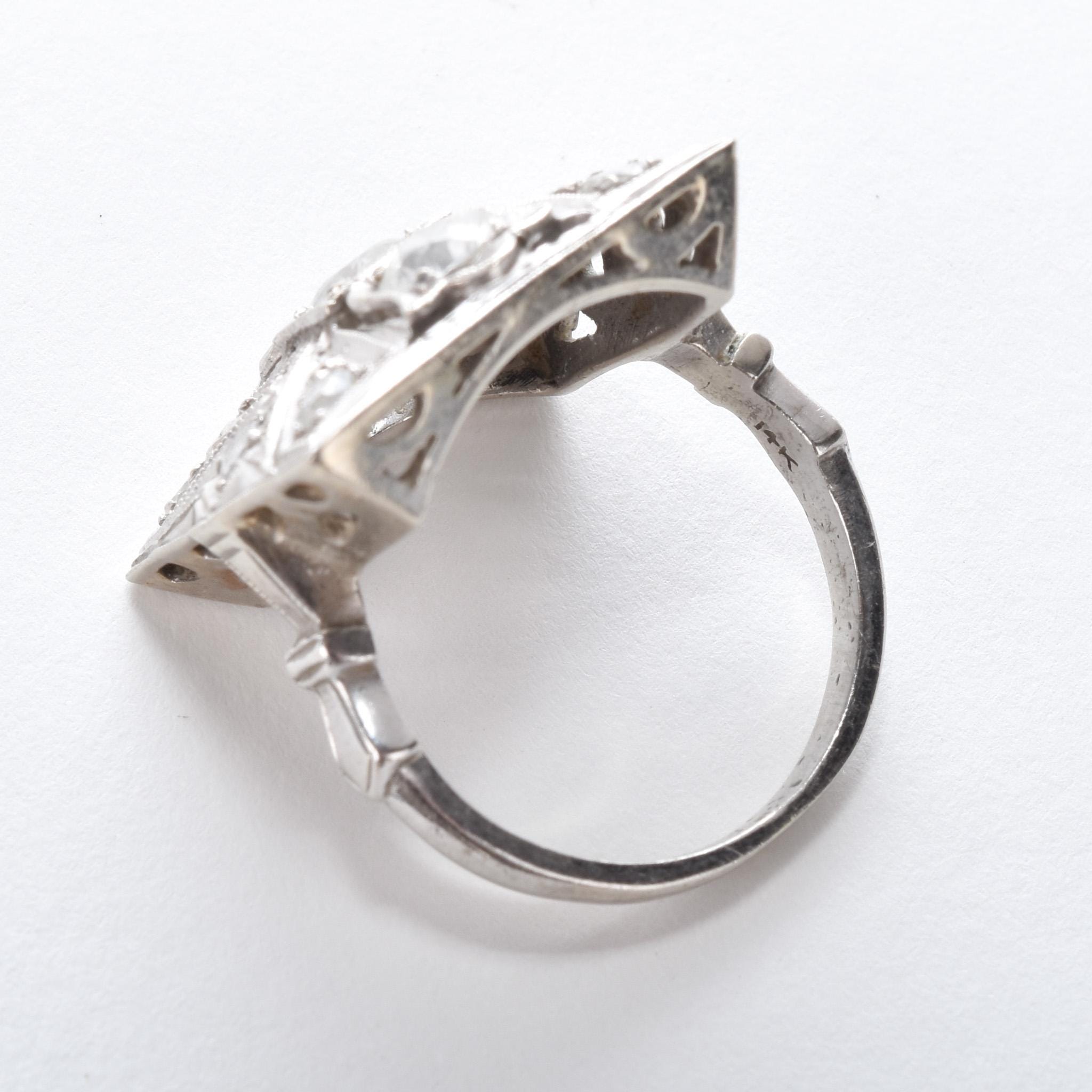 Antique 14K Gold and Old European Cut Diamond Art Deco Ring