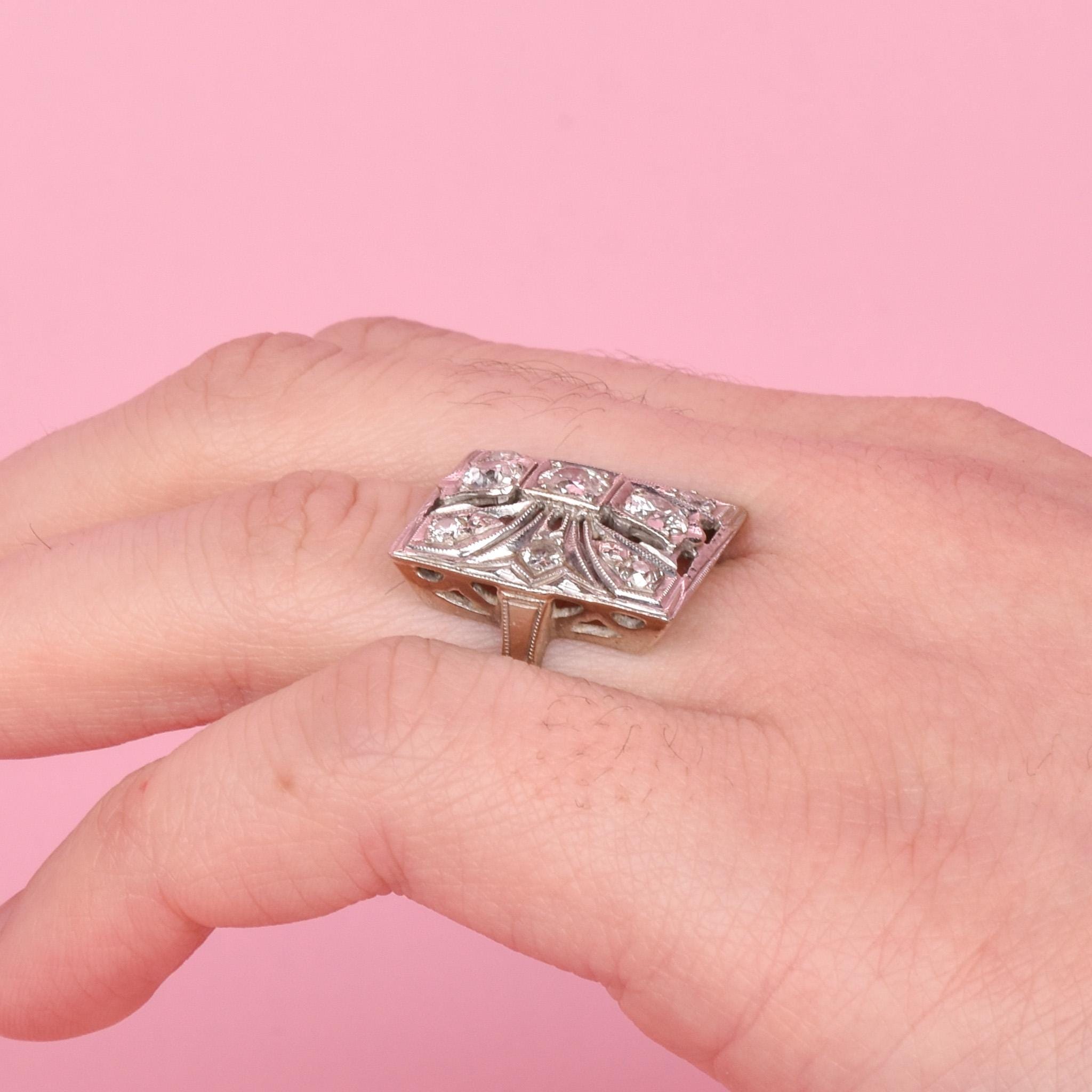 Antique 14K Gold and Old European Cut Diamond Art Deco Ring