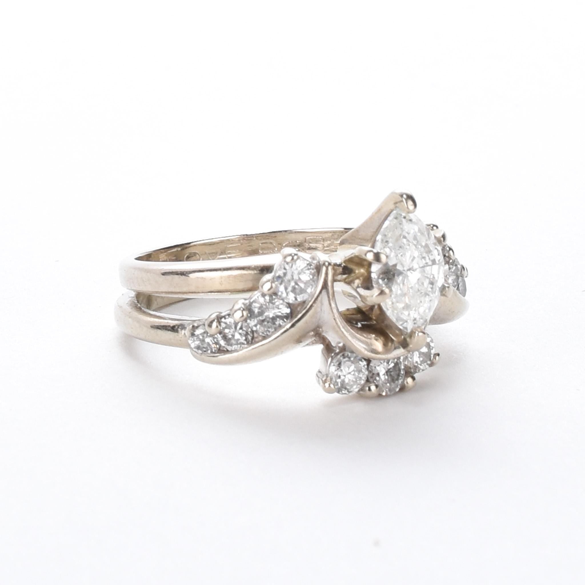 1980's 14K Gold Natural Marquise Diamond Engagement Ring
