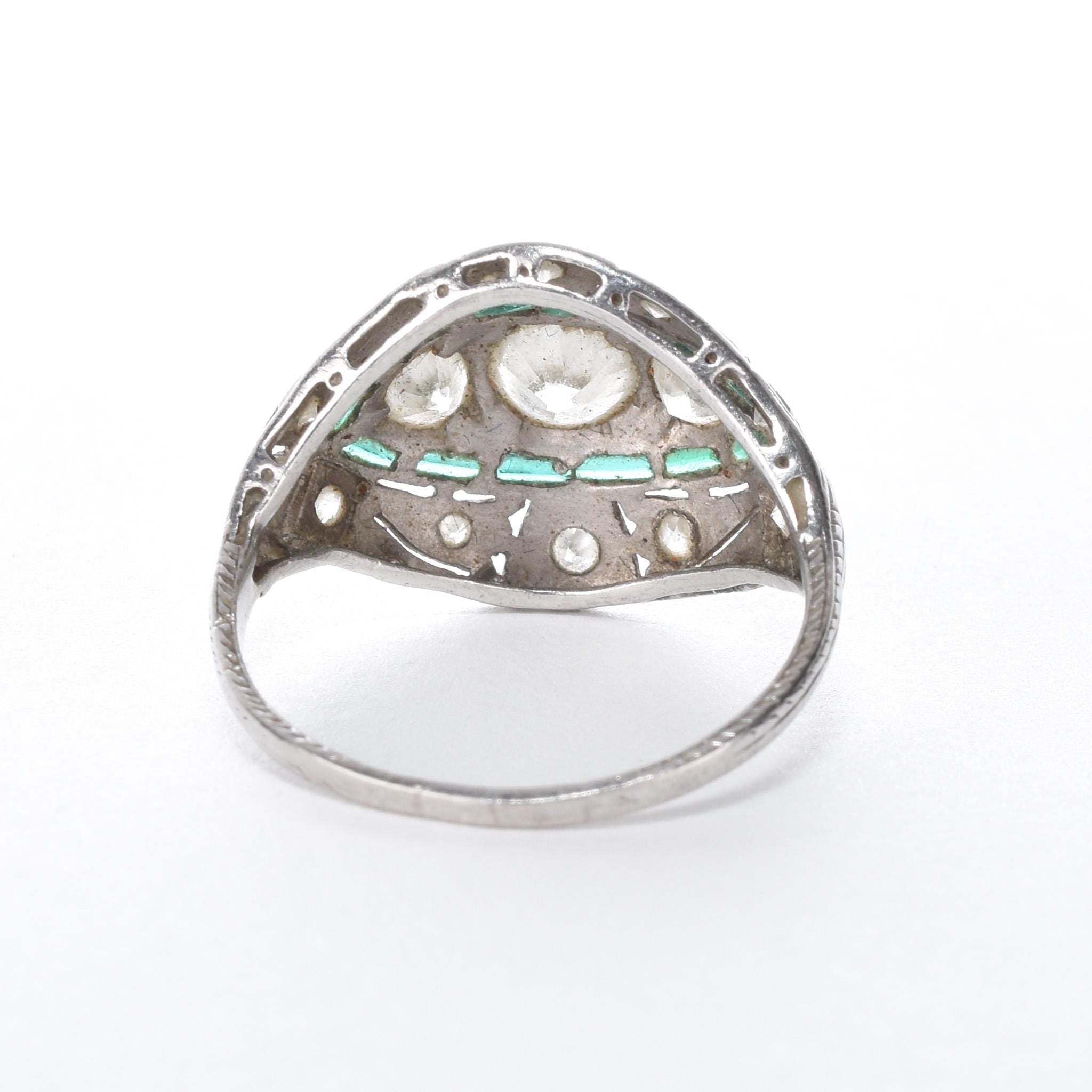 Antique Art Deco Platinum Diamond and Emerald Cocktail Ring