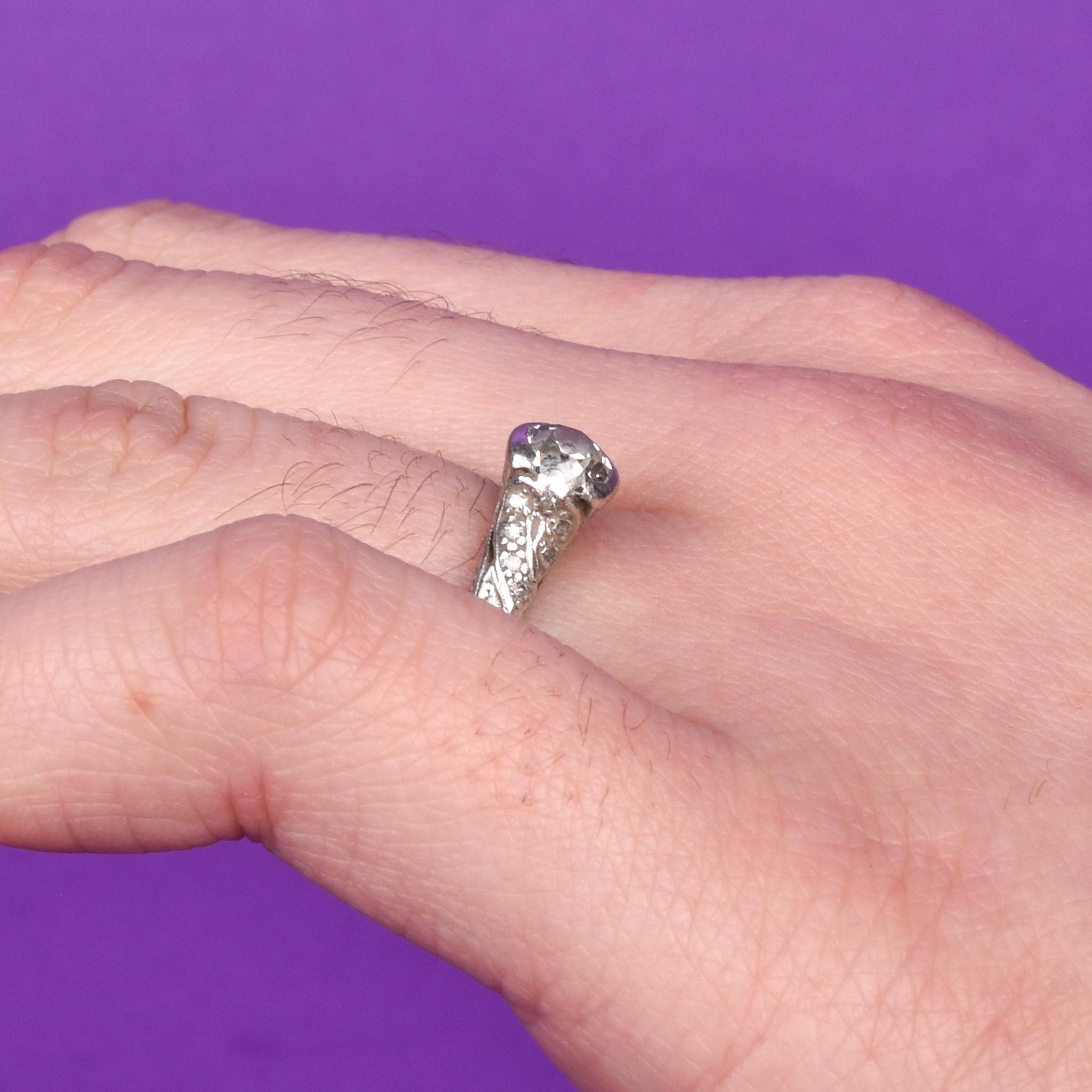 Platinum Natural .70 CT Round Cut Carved Engagement Ring