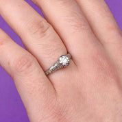 Platinum Natural .70 CT Round Cut Carved Engagement Ring