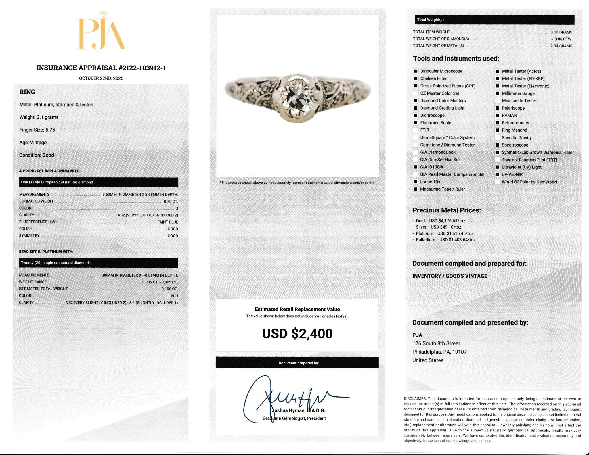 Platinum Natural .70 CT Round Cut Carved Engagement Ring