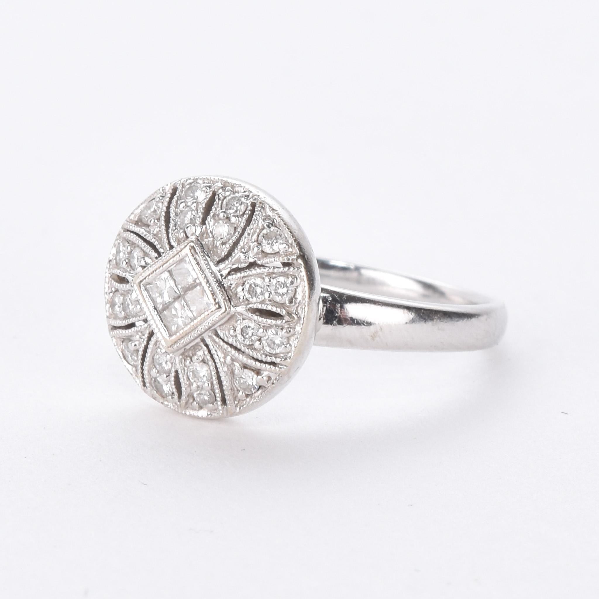 18K White Gold Cluster Diamond Art Deco Ring