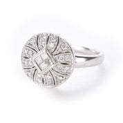 18K White Gold Cluster Diamond Art Deco Ring