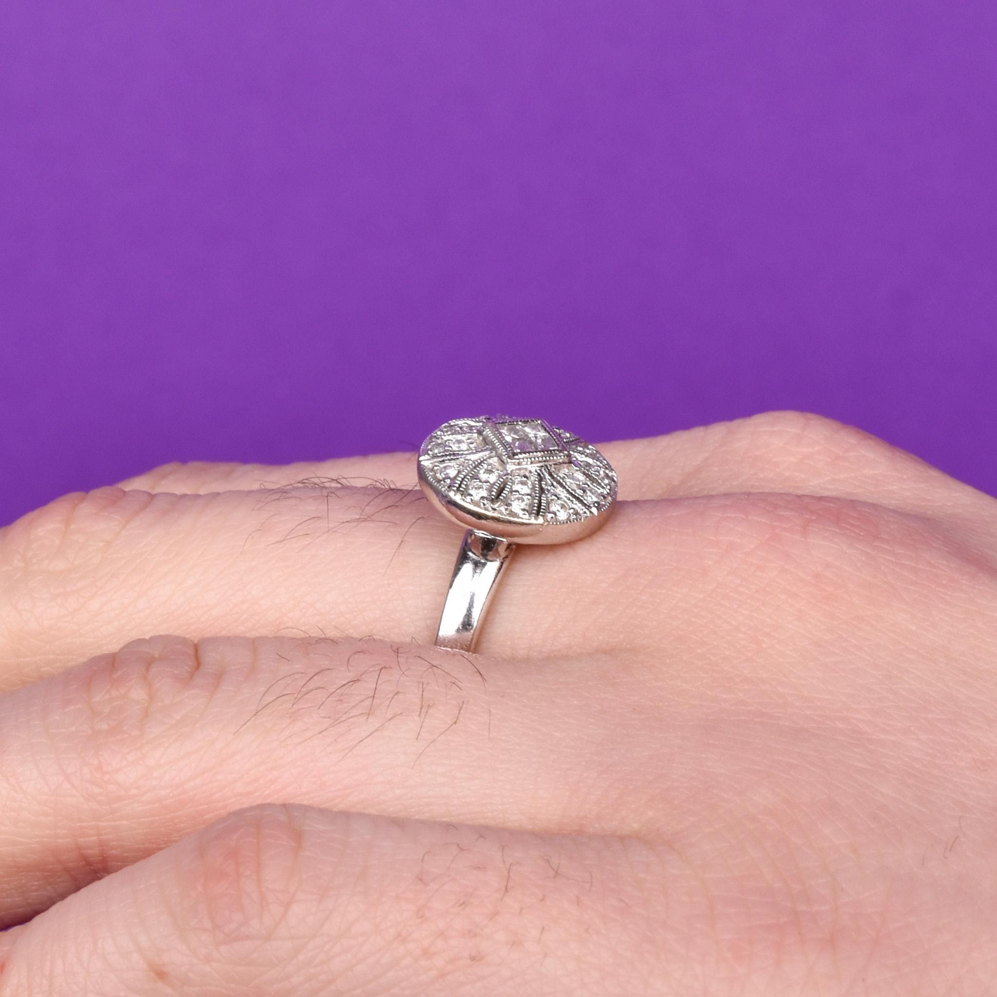 18K White Gold Cluster Diamond Art Deco Ring