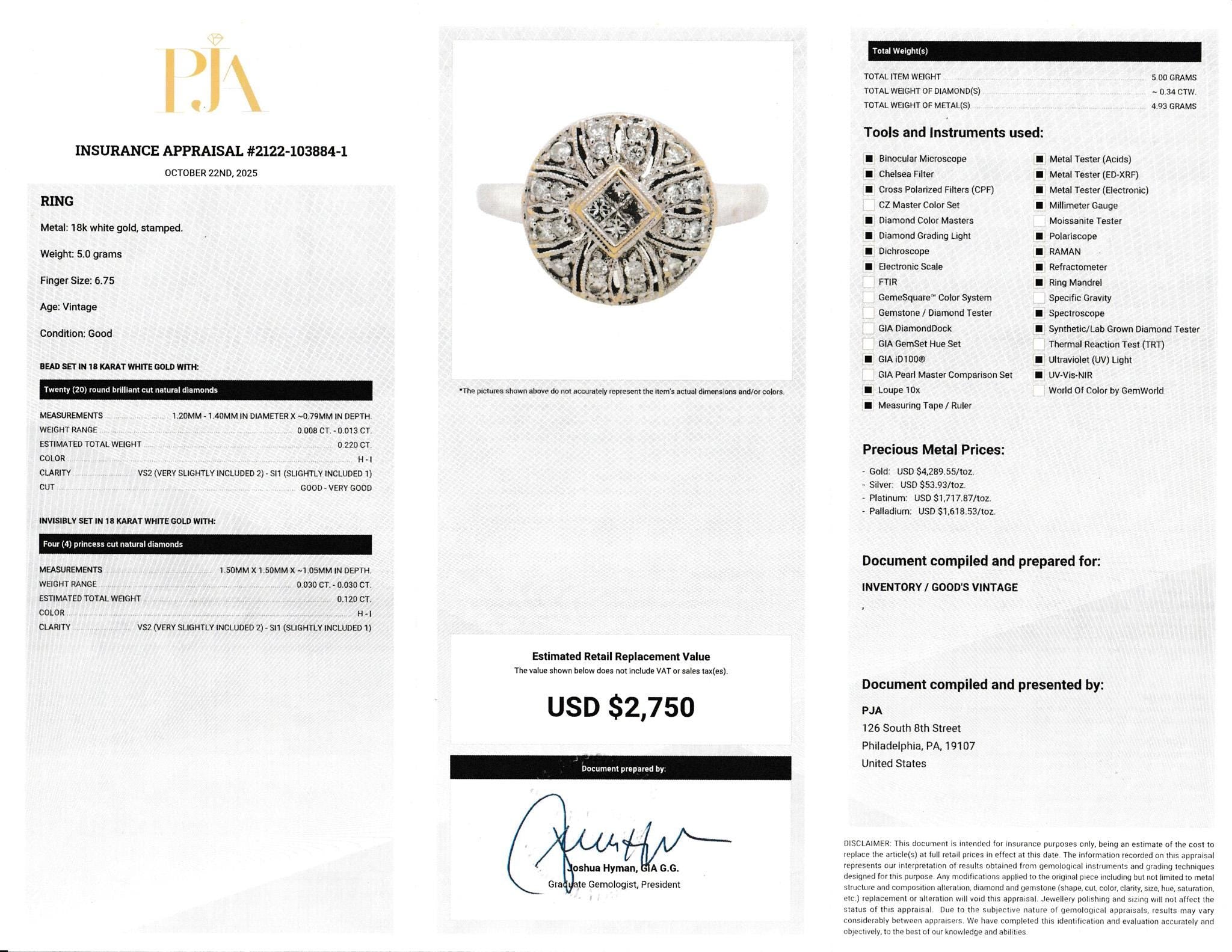 18K White Gold Cluster Diamond Art Deco Ring