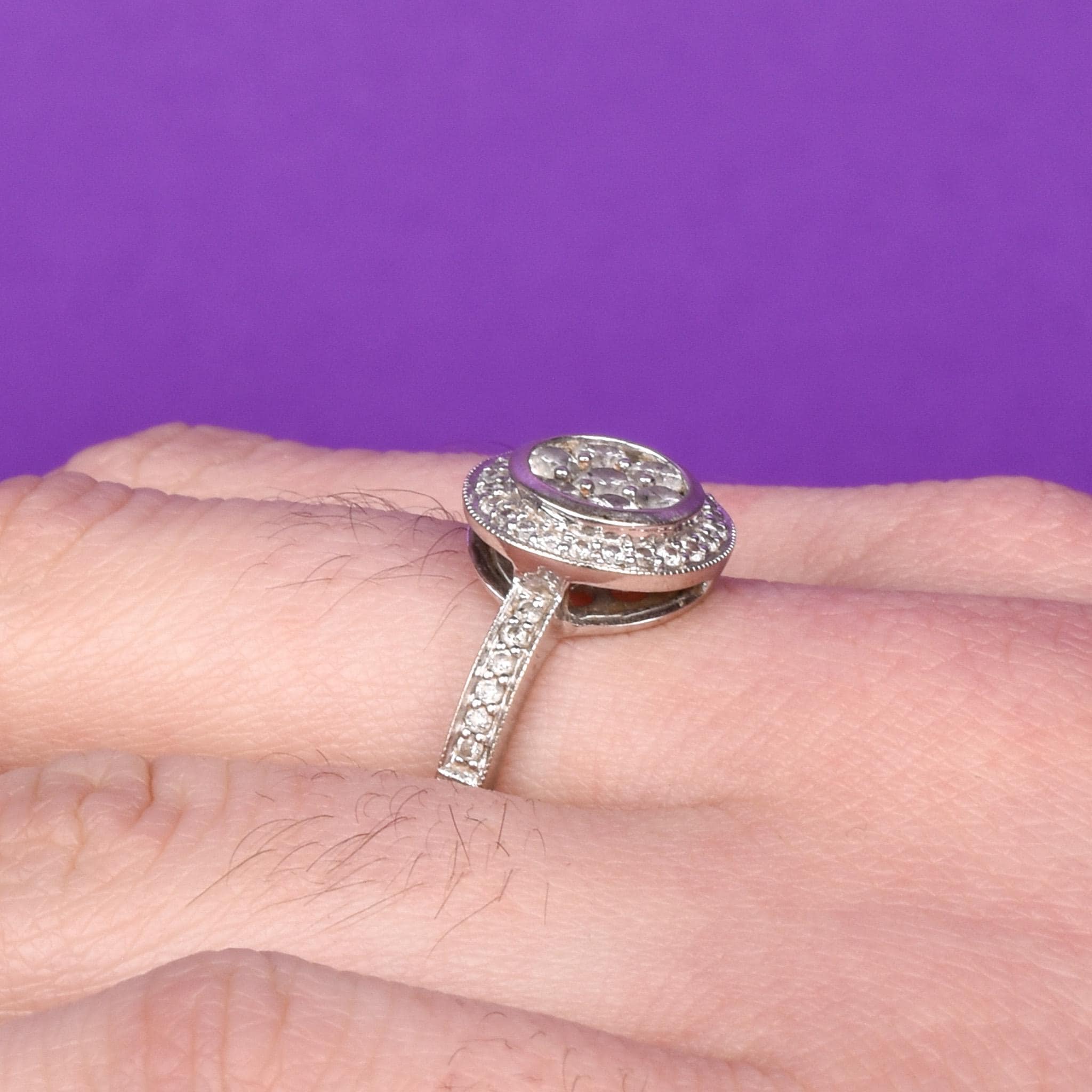 14K White Gold Diamond Cluster Halo Ring