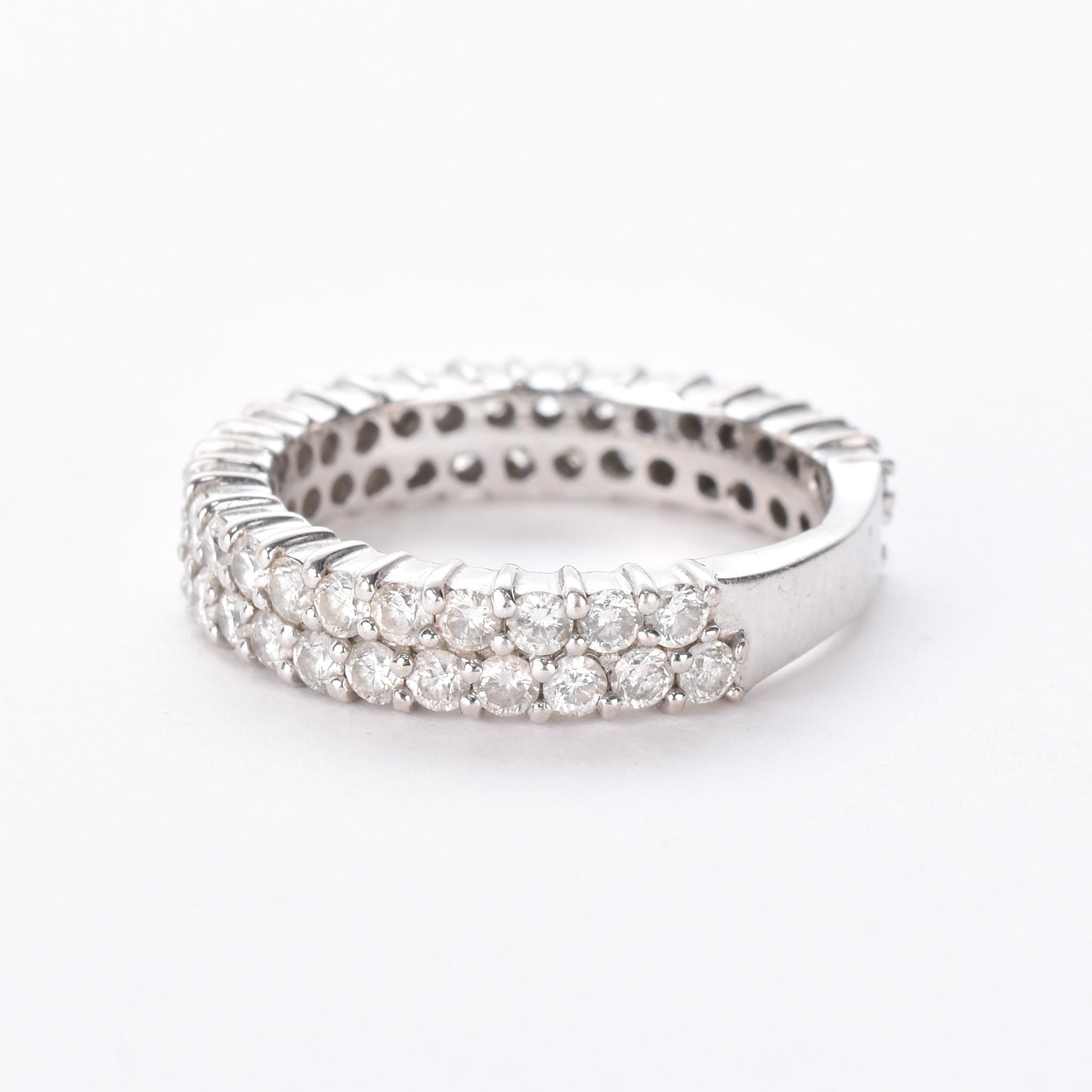 14K White Gold Two-Row Natural Diamond Ring