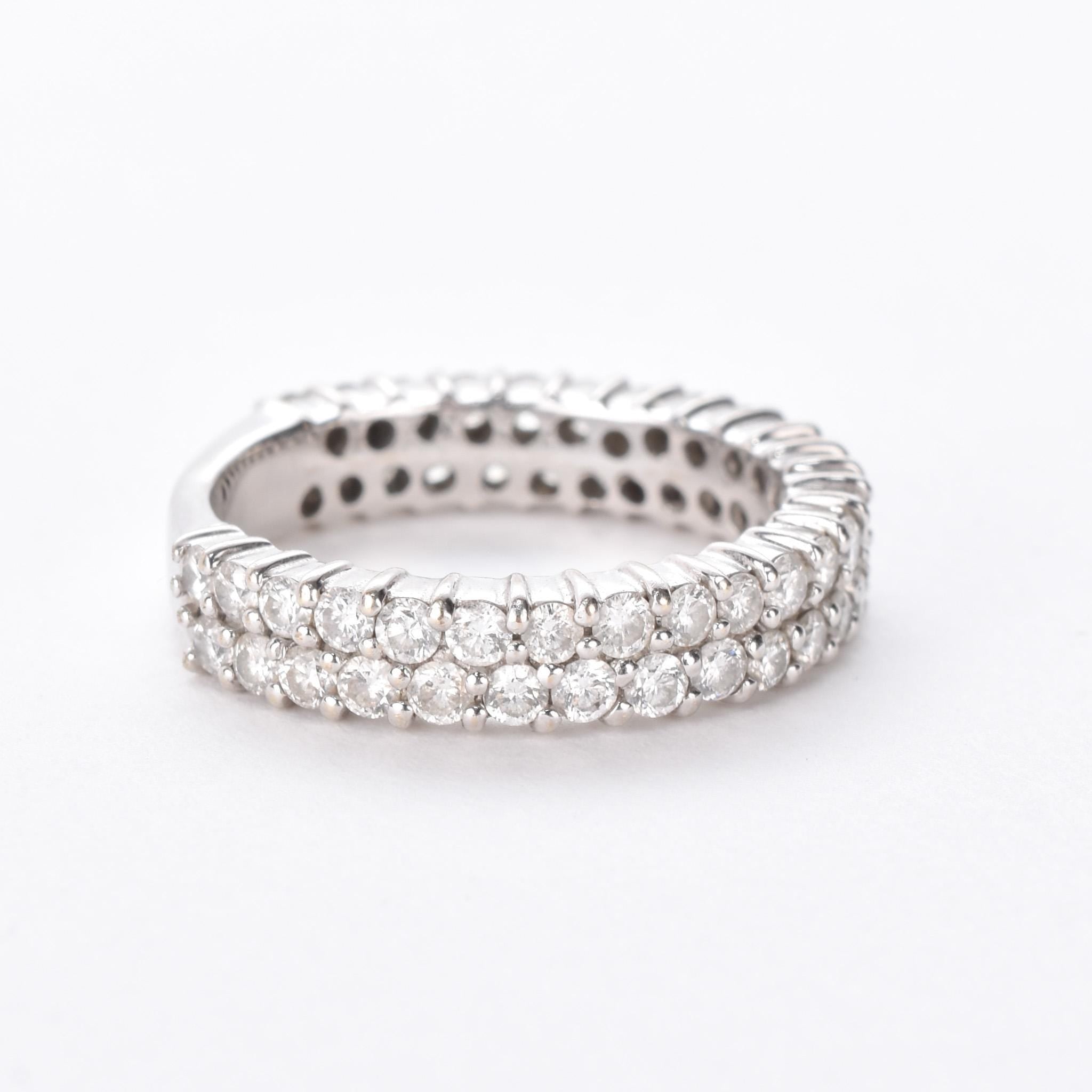 14K White Gold Two-Row Natural Diamond Ring