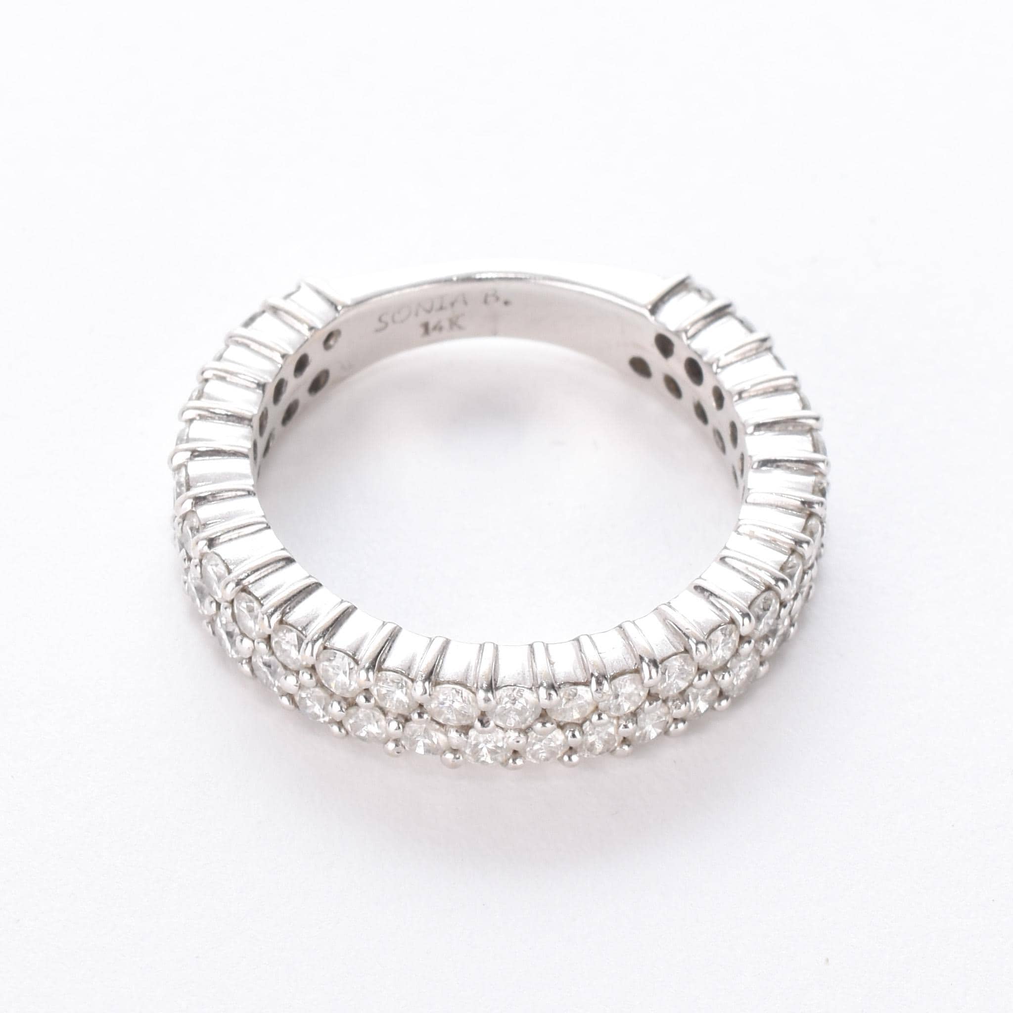 14K White Gold Two-Row Natural Diamond Ring