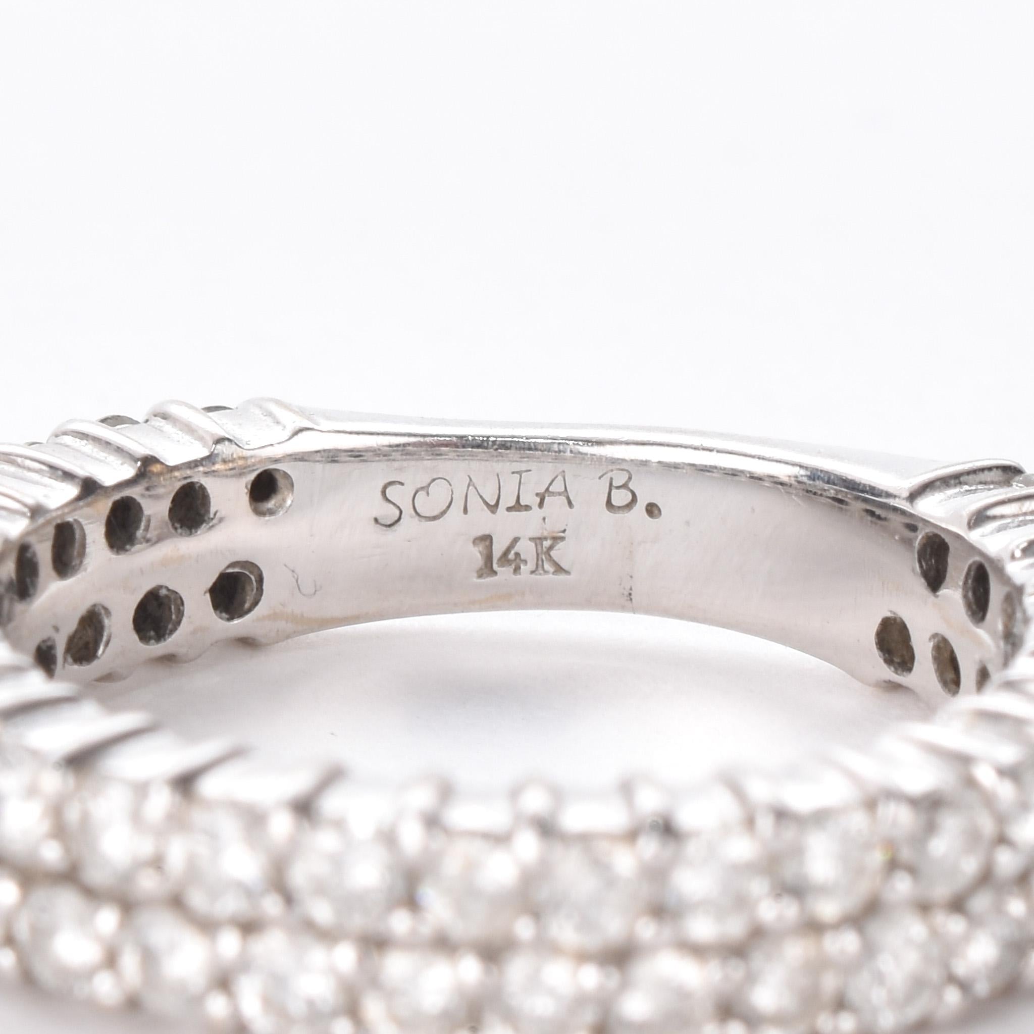 14K White Gold Two-Row Natural Diamond Ring