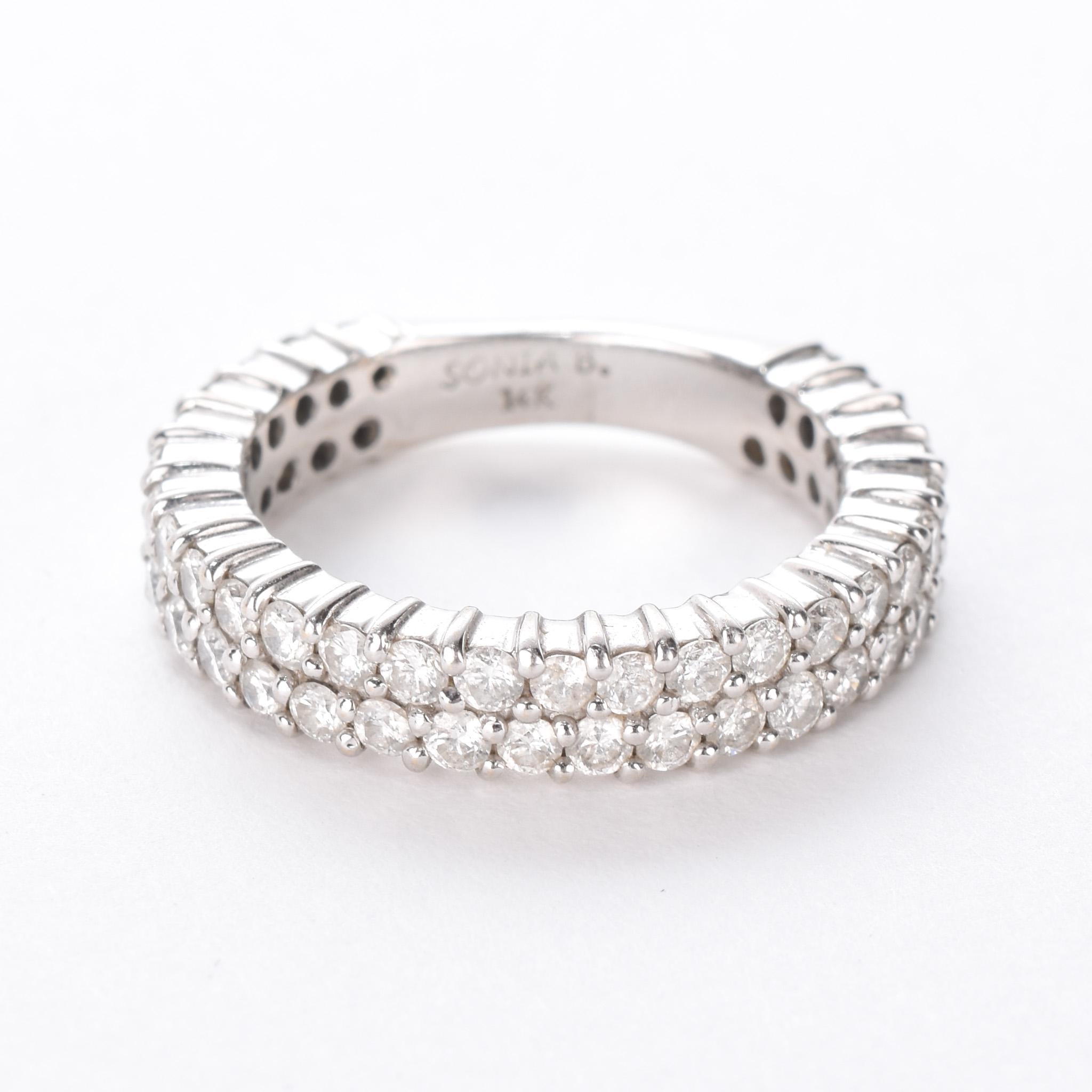 14K White Gold Two-Row Natural Diamond Ring