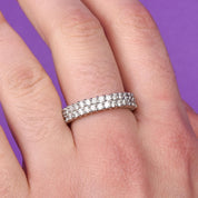 14K White Gold Two-Row Natural Diamond Ring