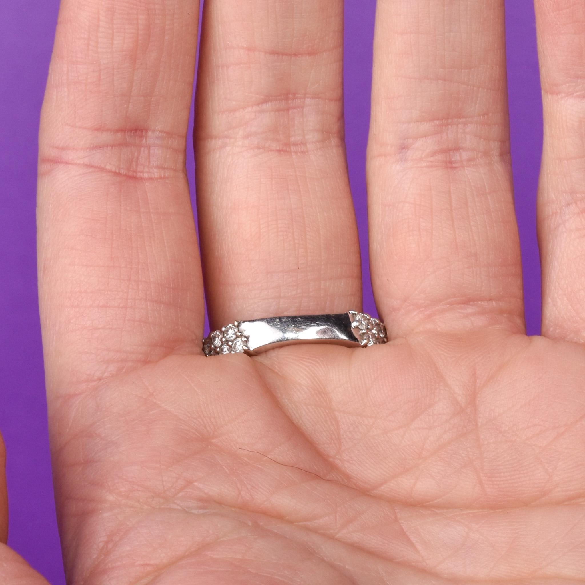 14K White Gold Two-Row Natural Diamond Ring