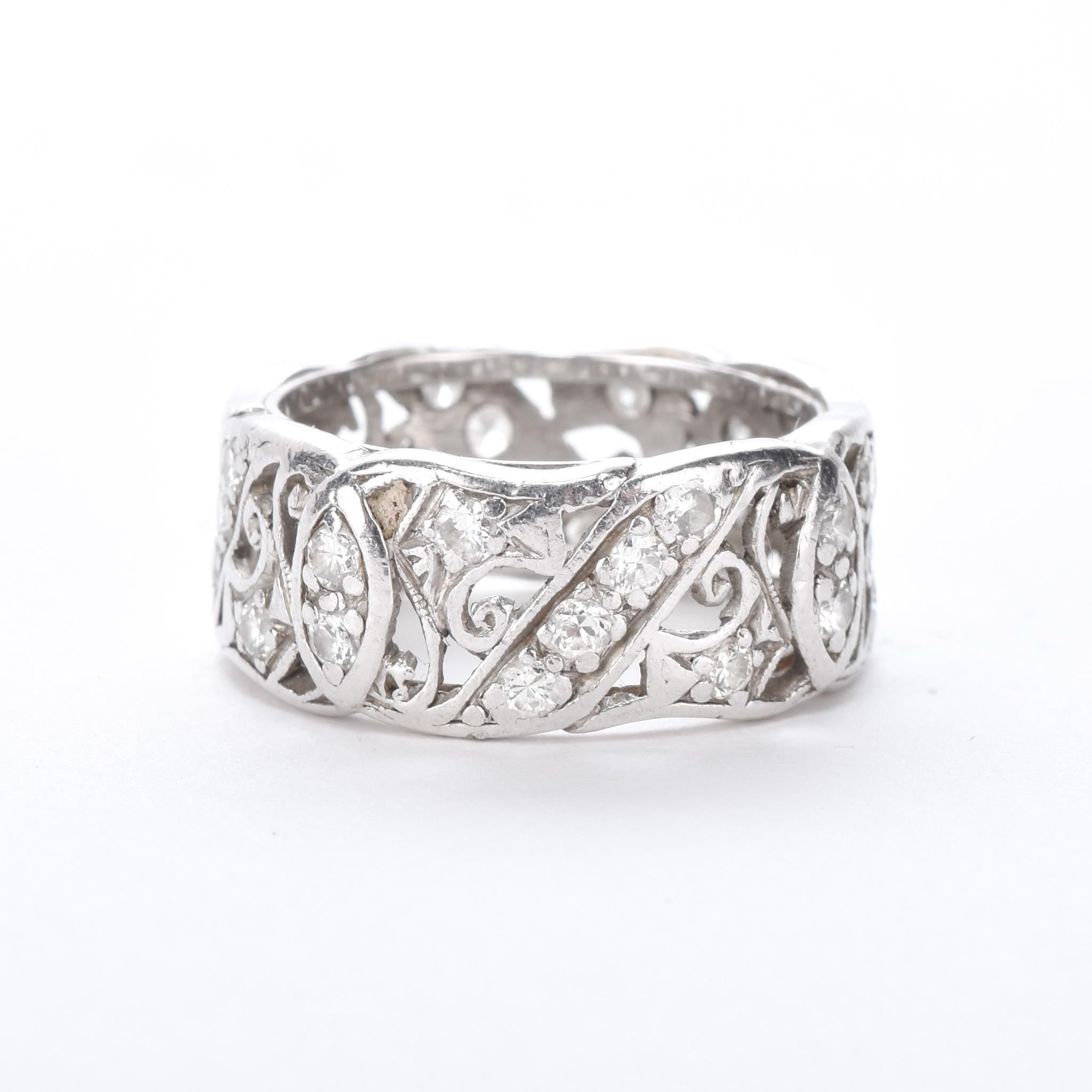 Platinum Thirty-Two Diamond Carved Eternity Band