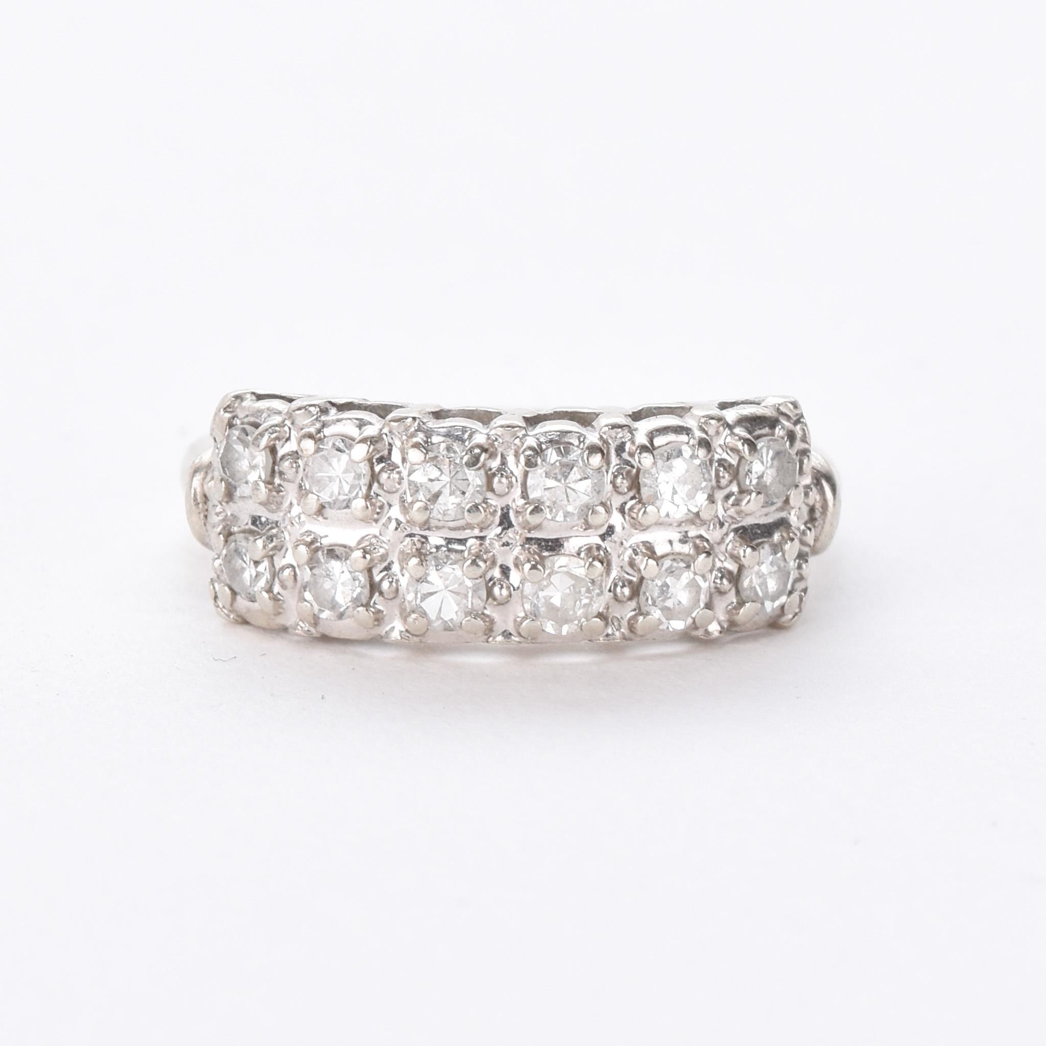 14K White Gold Two-Row Natural Diamond Band