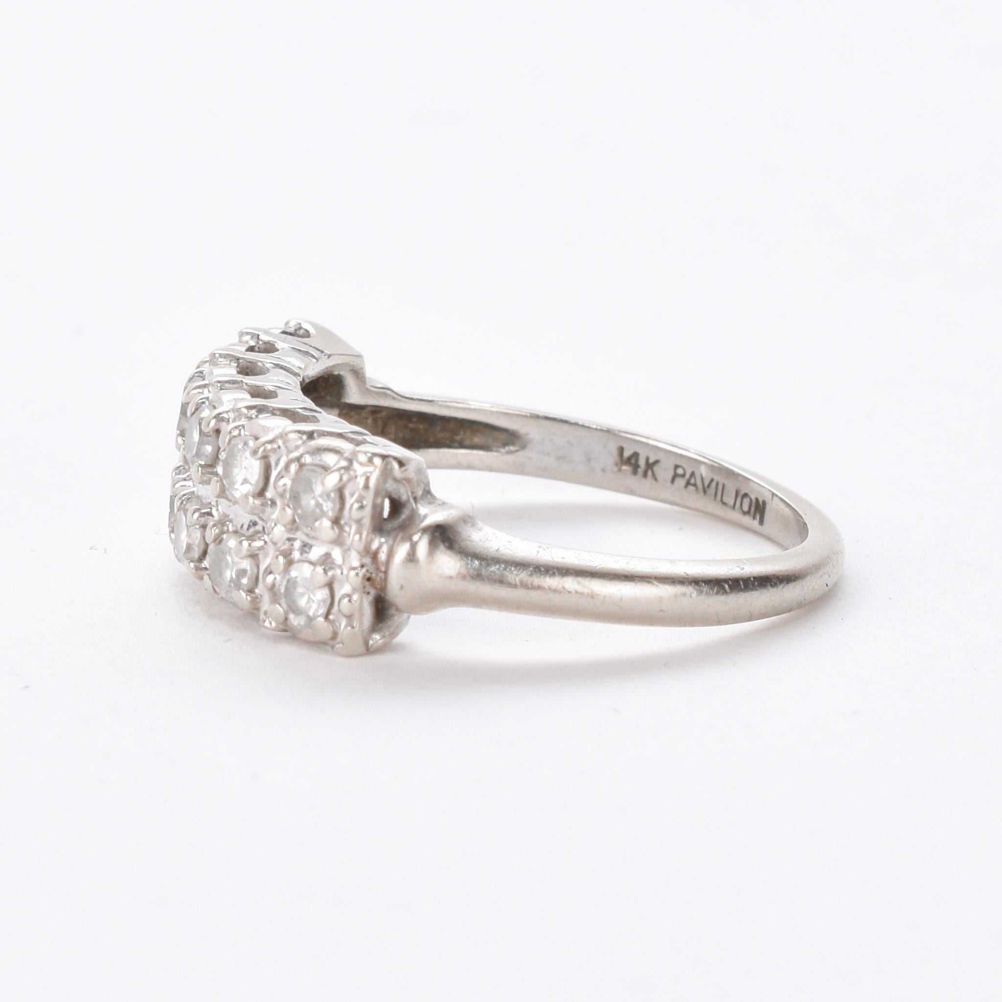 14K White Gold Two-Row Natural Diamond Band
