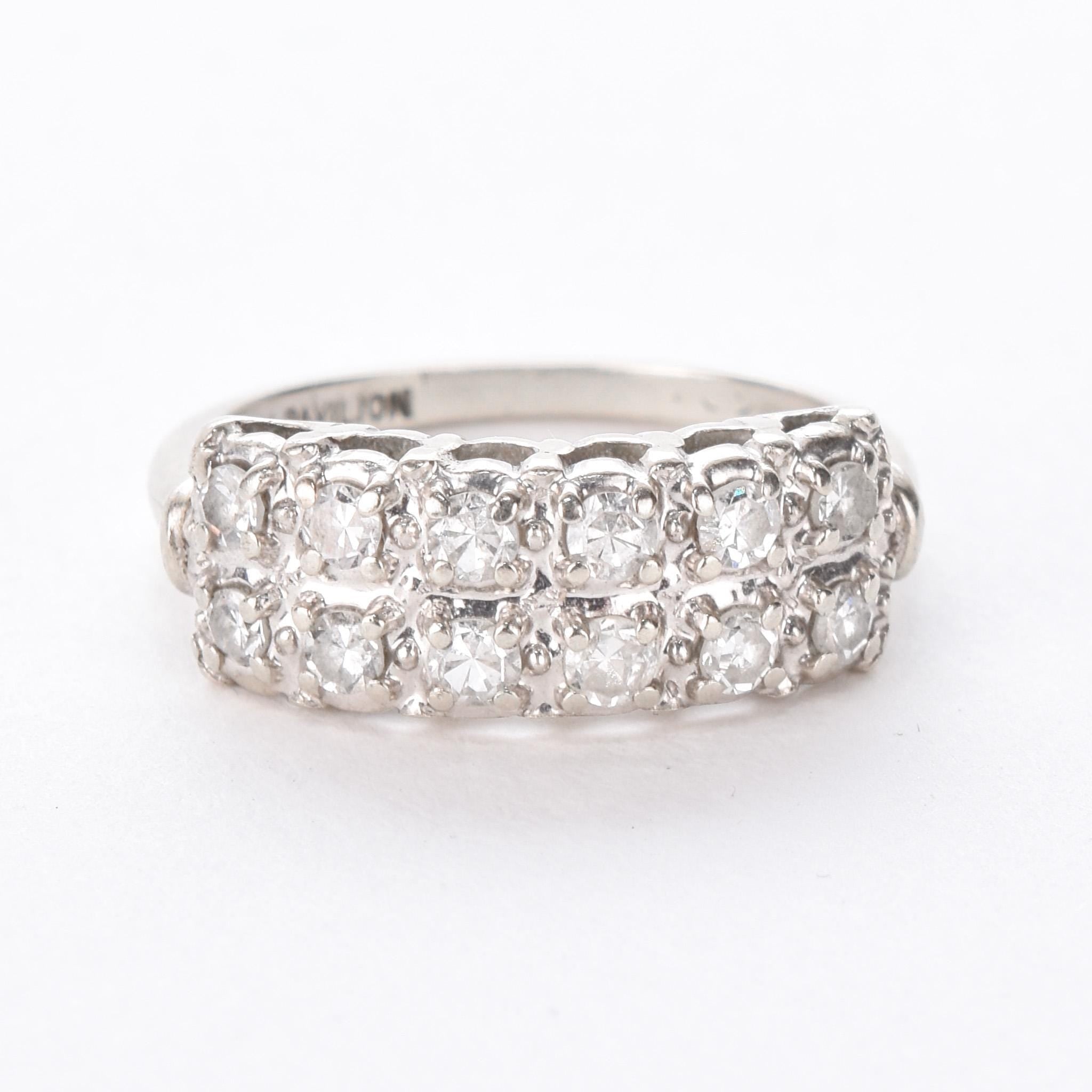 14K White Gold Two-Row Natural Diamond Band