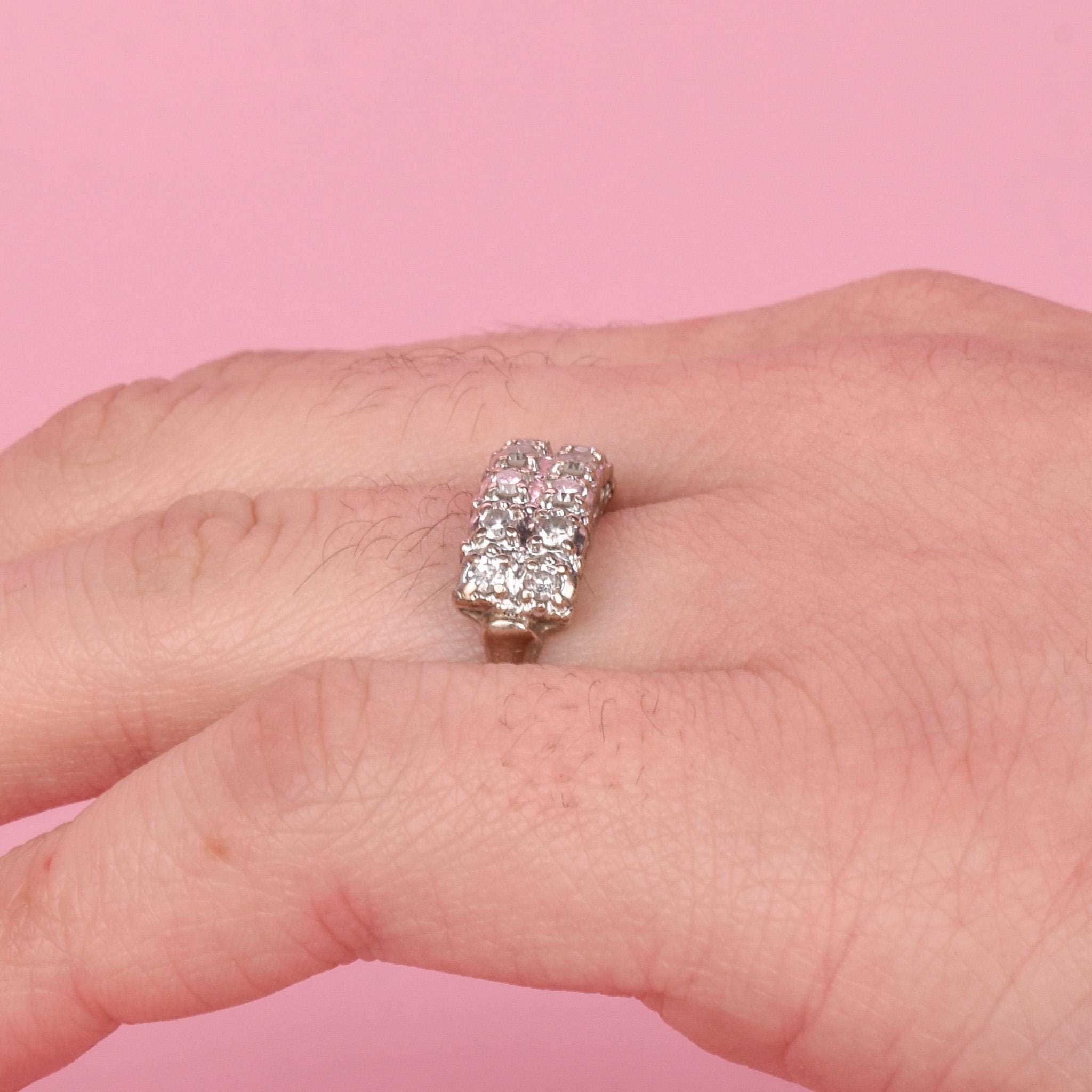 14K White Gold Two-Row Natural Diamond Band