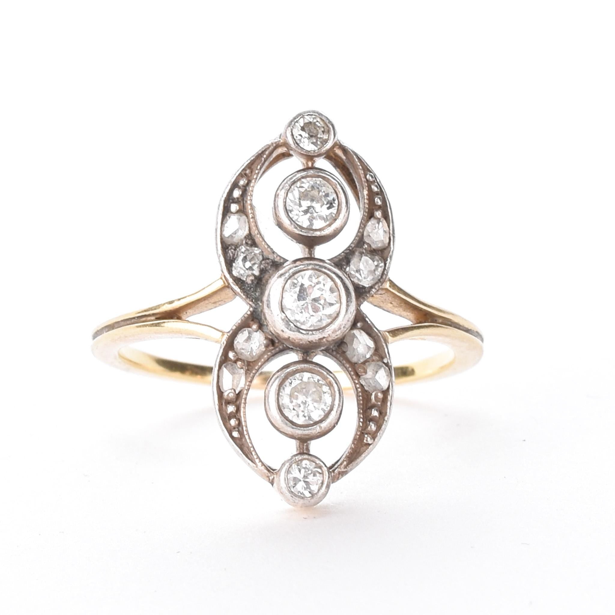 Edwardian 14K and 10K Two-Tone Gold European-Cut Diamond Ring
