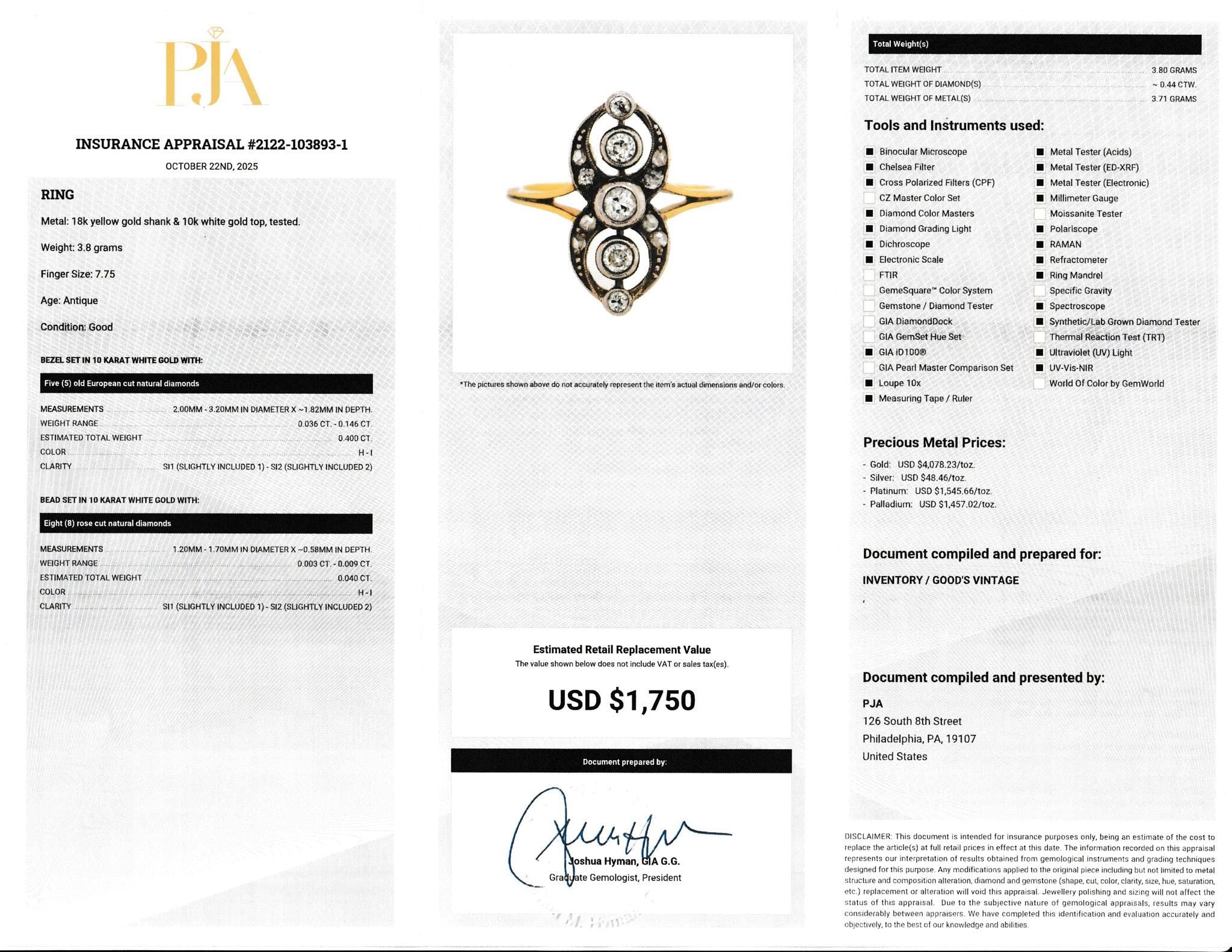 Edwardian 14K and 10K Two-Tone Gold European-Cut Diamond Ring