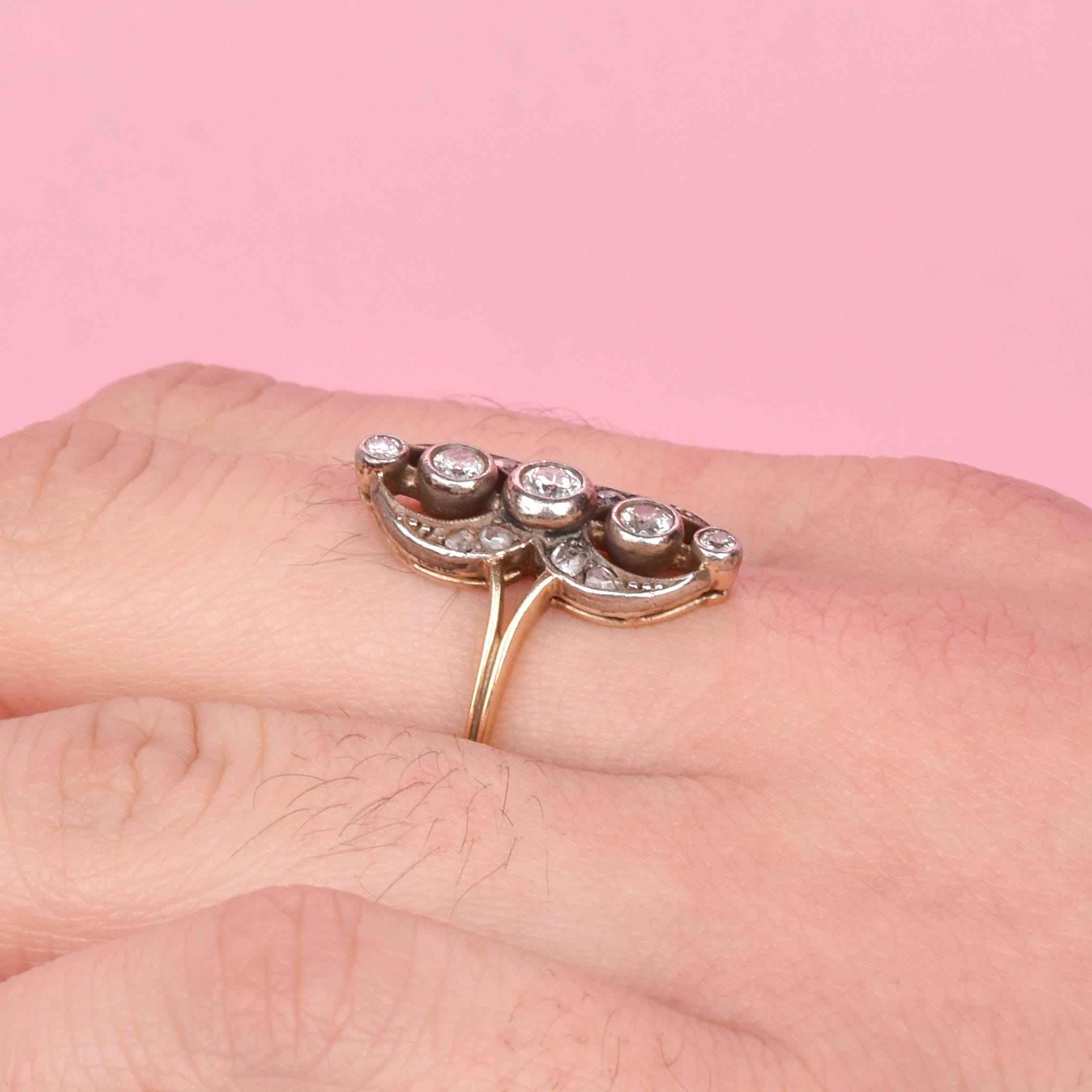 Edwardian 14K and 10K Two-Tone Gold European-Cut Diamond Ring