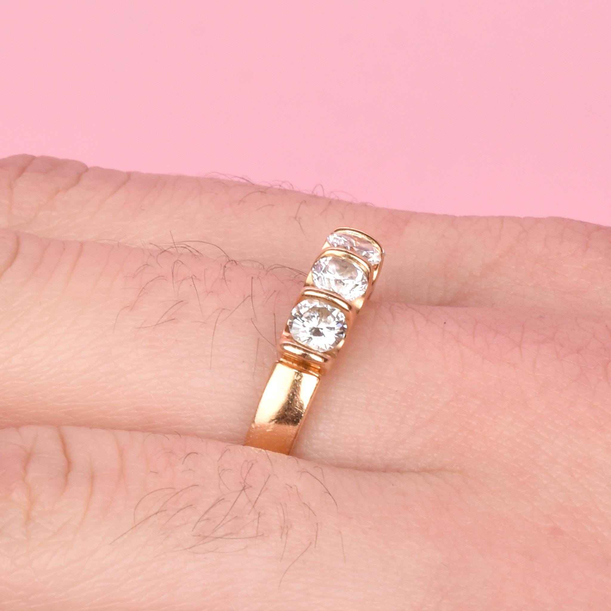 14K Gold 5 Stone Bar-Set 1.28CT Diamond Band