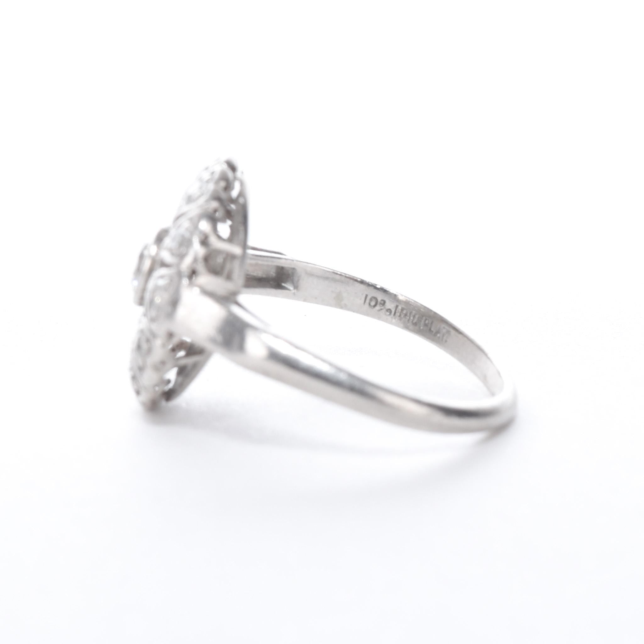 Art Deco Platinum and Diamond Halo Shield Ring