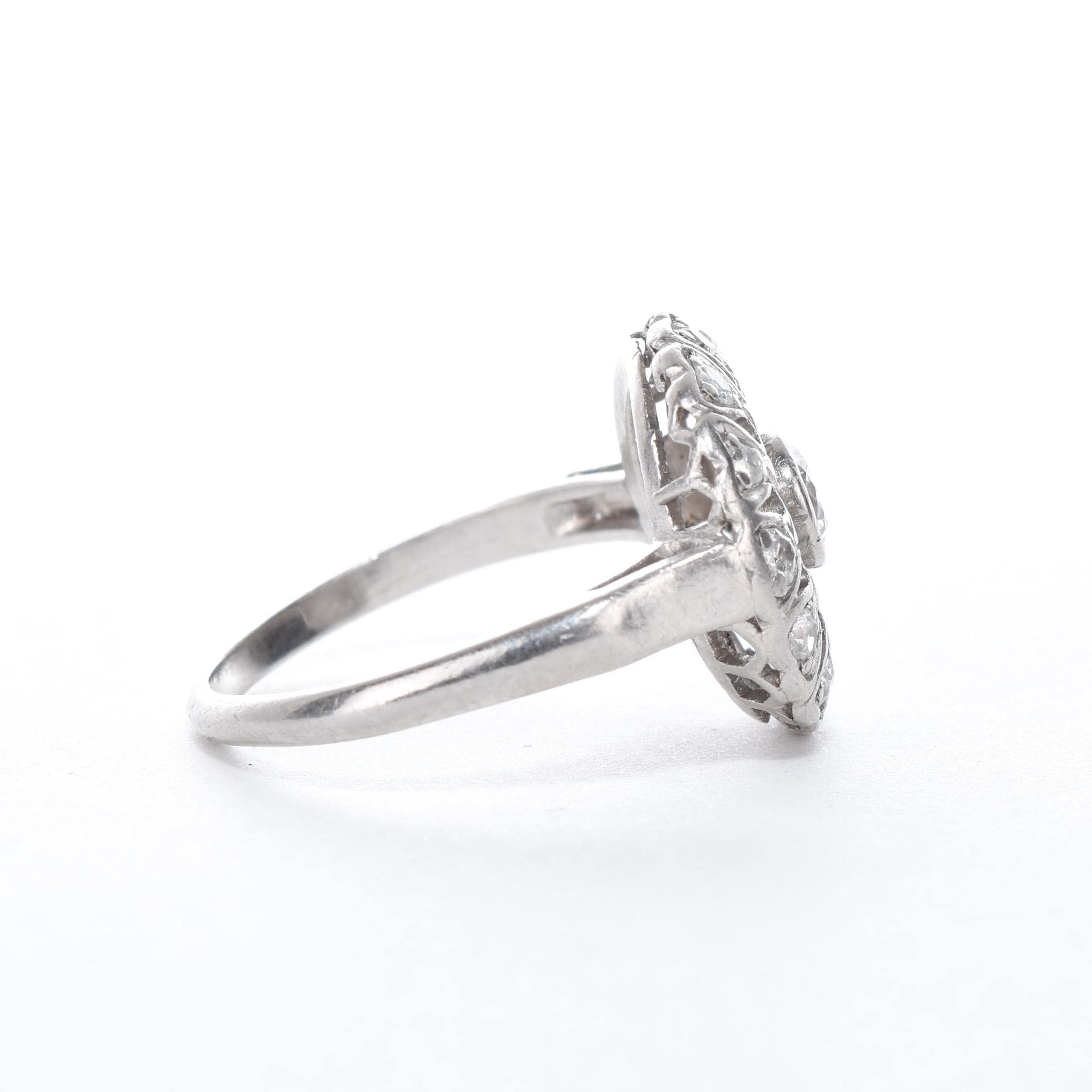 Art Deco Platinum and Diamond Halo Shield Ring