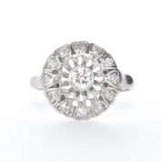 Art Deco Platinum and Diamond Halo Shield Ring
