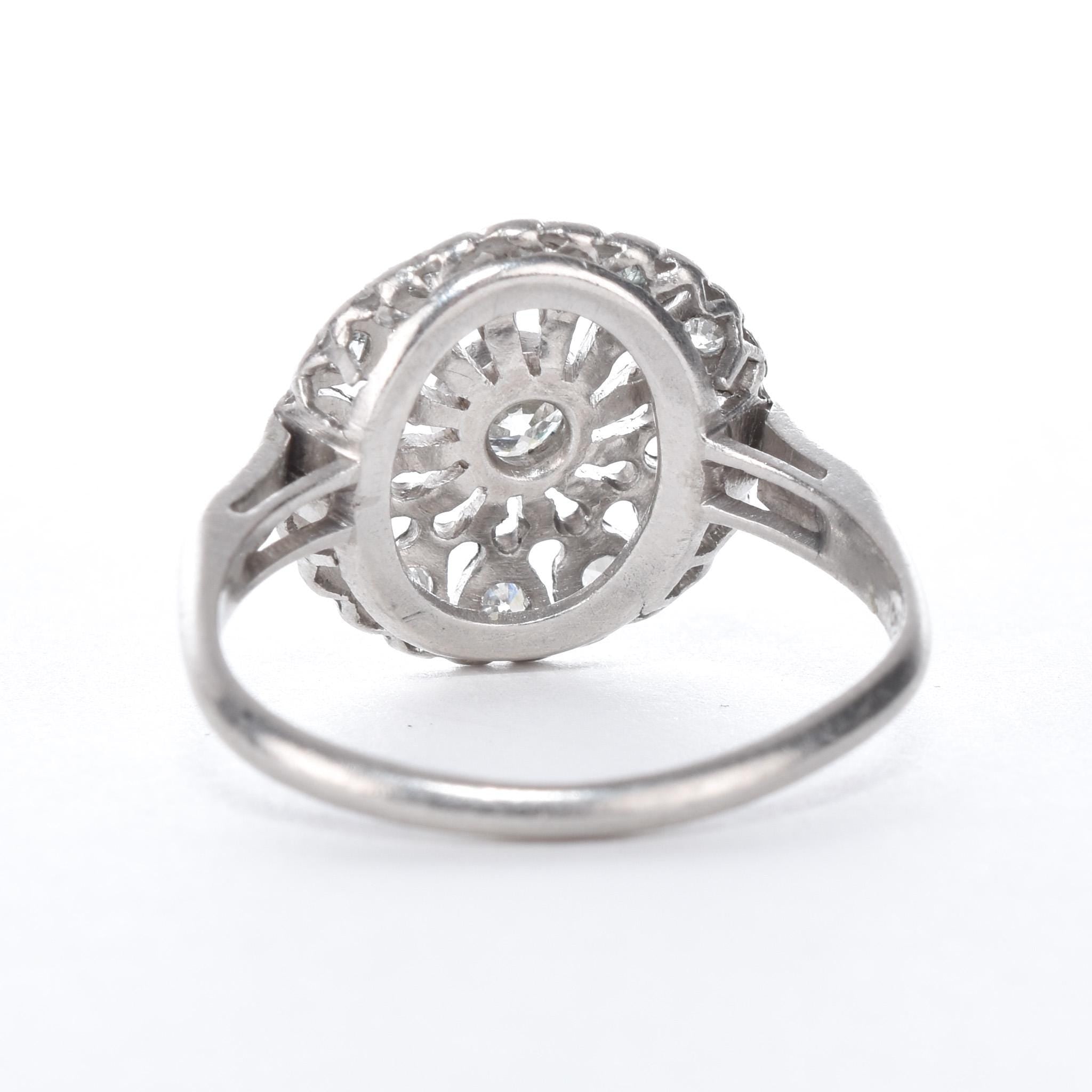 Art Deco Platinum and Diamond Halo Shield Ring