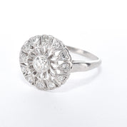 Art Deco Platinum and Diamond Halo Shield Ring