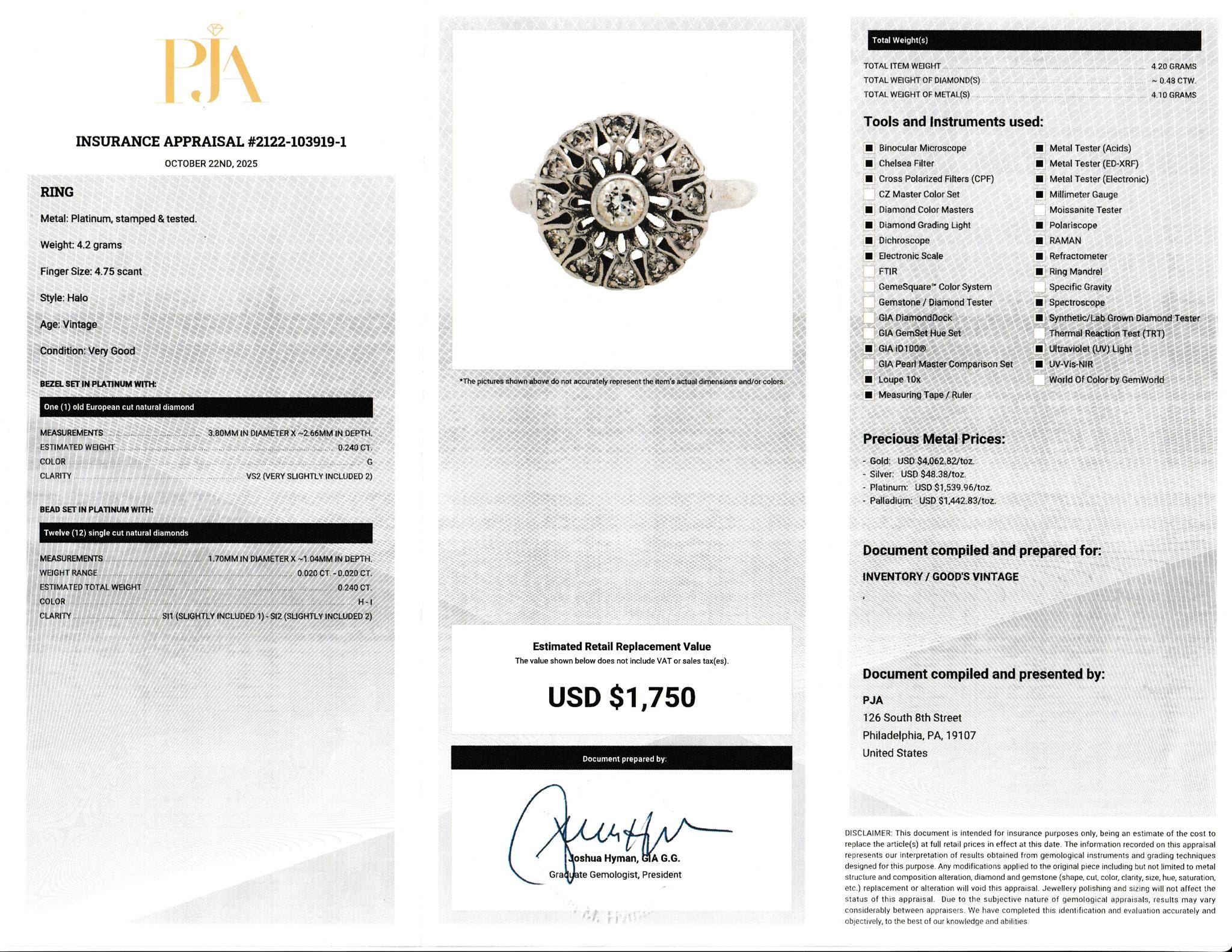 Art Deco Platinum and Diamond Halo Shield Ring