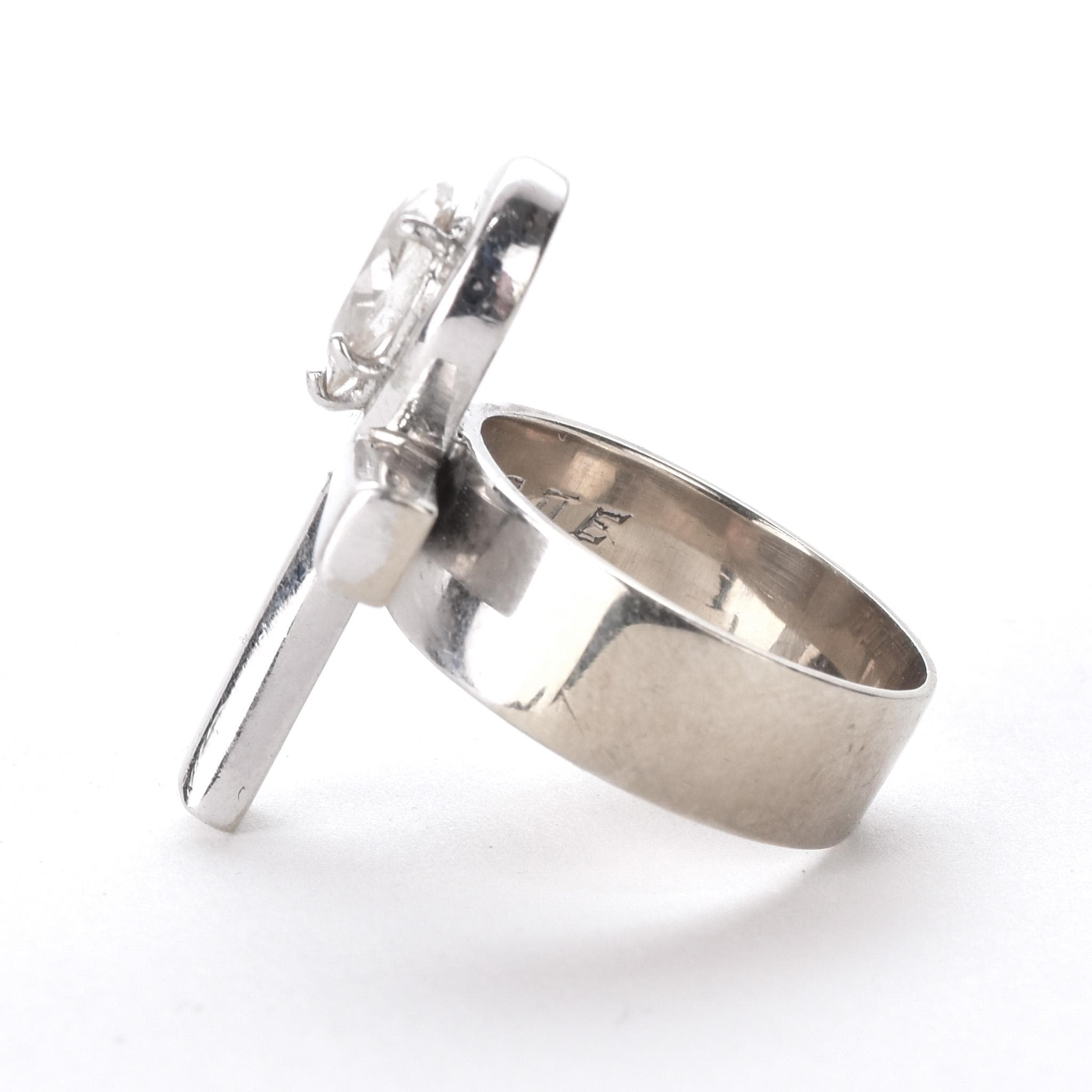 14K White Gold Ankh Ring with .70 CT Pear-Shaped Diamond