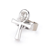 14K White Gold Ankh Ring with .70 CT Pear-Shaped Diamond