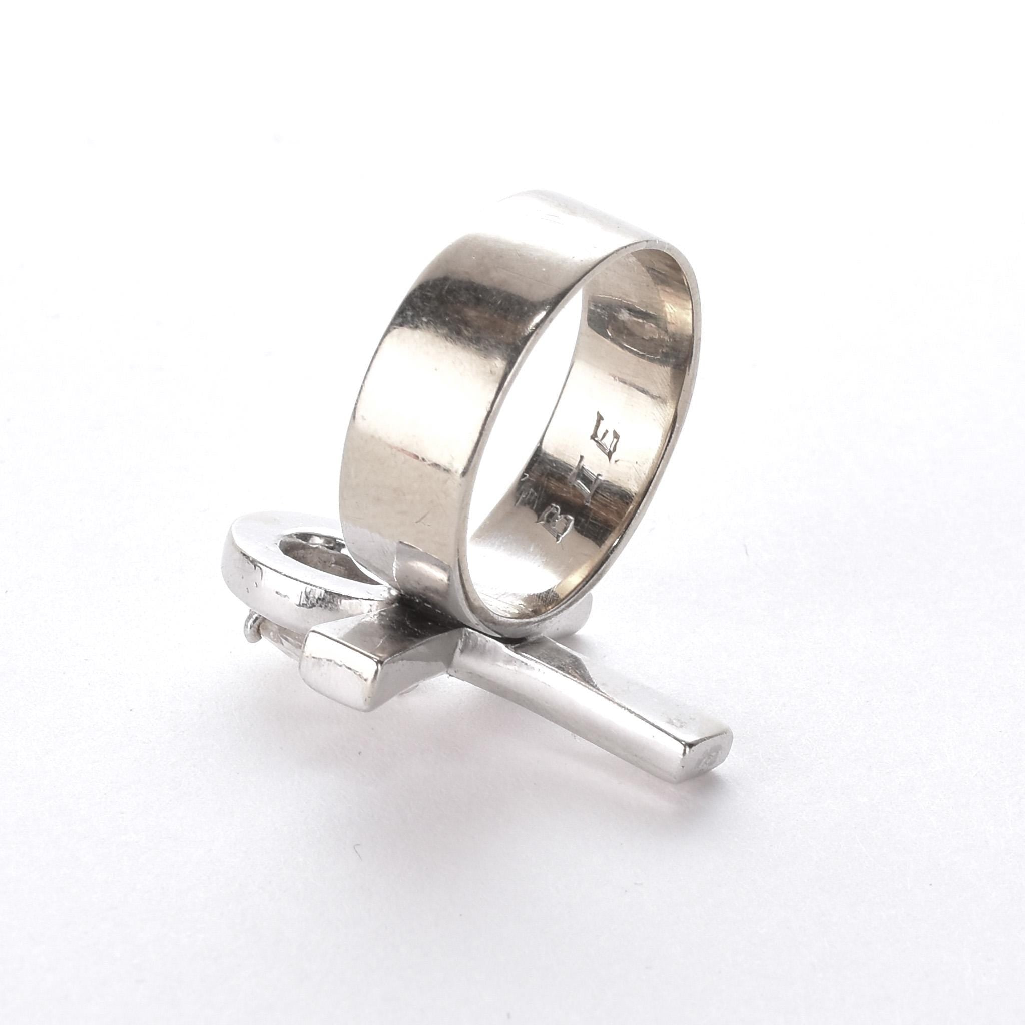 14K White Gold Ankh Ring with .70 CT Pear-Shaped Diamond