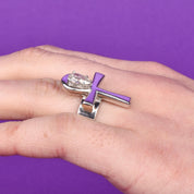14K White Gold Ankh Ring with .70 CT Pear-Shaped Diamond