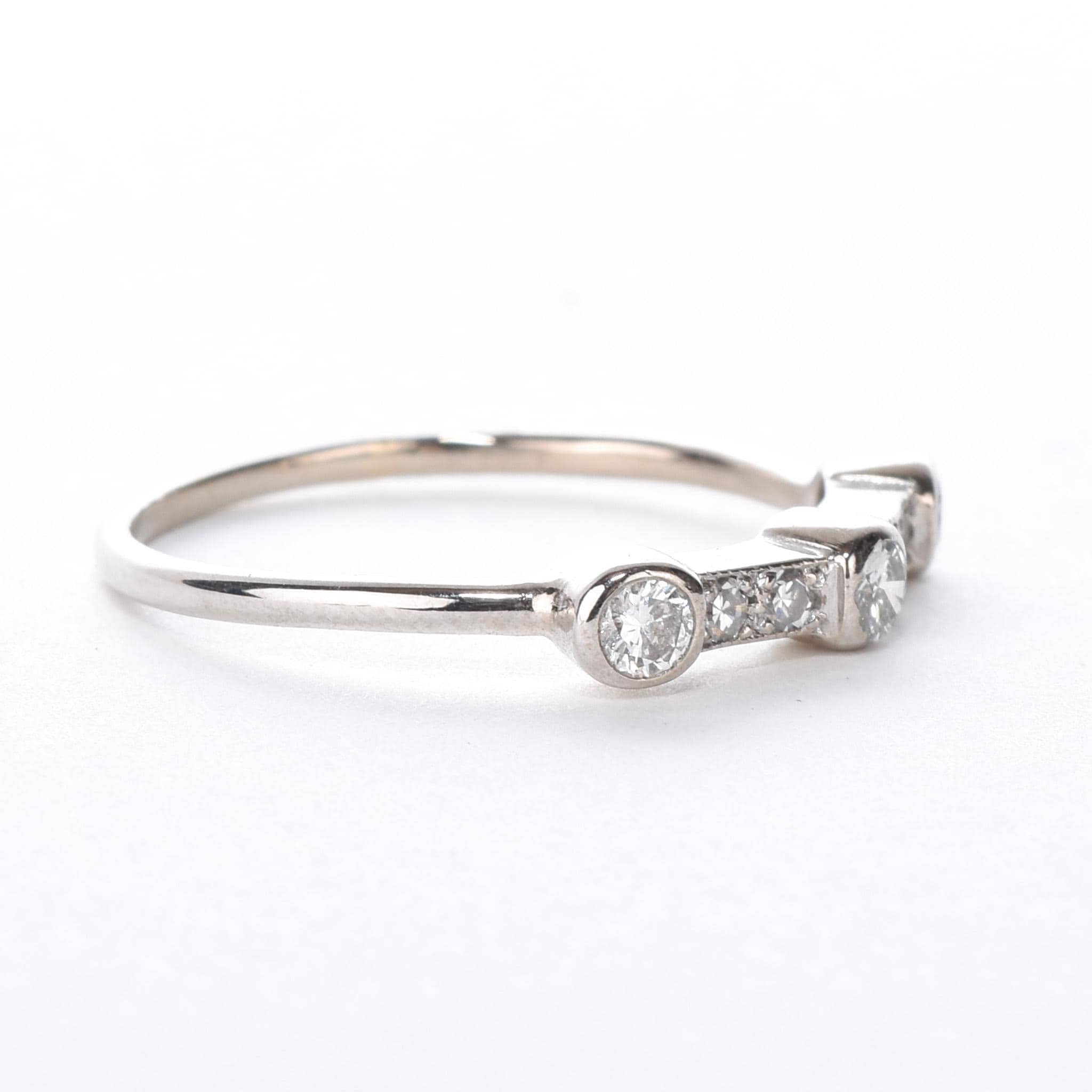 14K White Gold Multi-Diamond Bezel-Set Engagement Ring