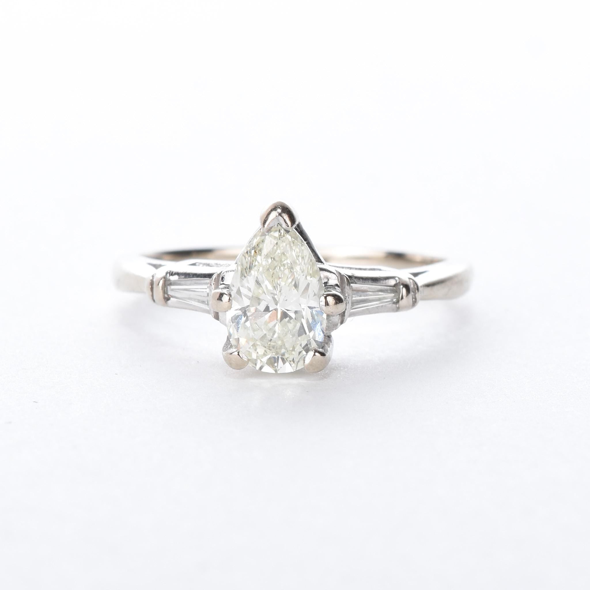 14K White Gold Pear-Cut Natural Diamond Engagement Ring