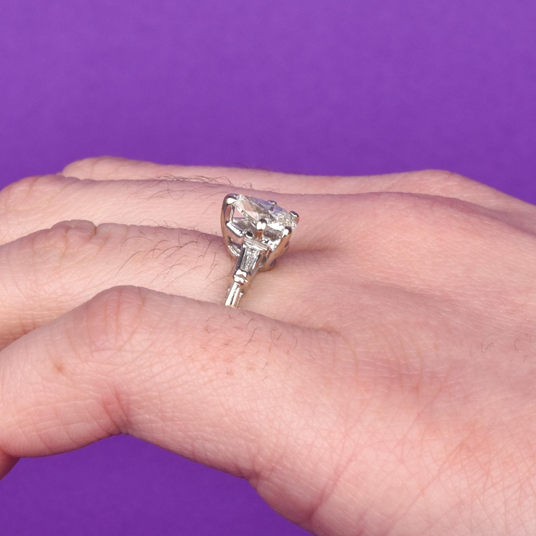 14K White Gold Pear-Cut Natural Diamond Engagement Ring