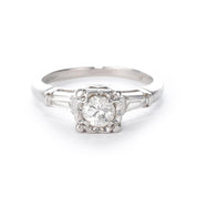 Platinum Brilliant Cut Diamond Two-Baguette Engagement Ring