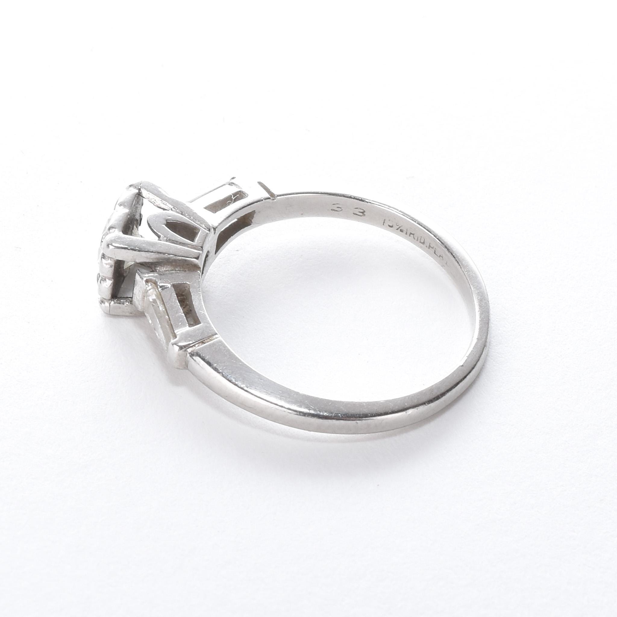 Platinum Brilliant Cut Diamond Two-Baguette Engagement Ring