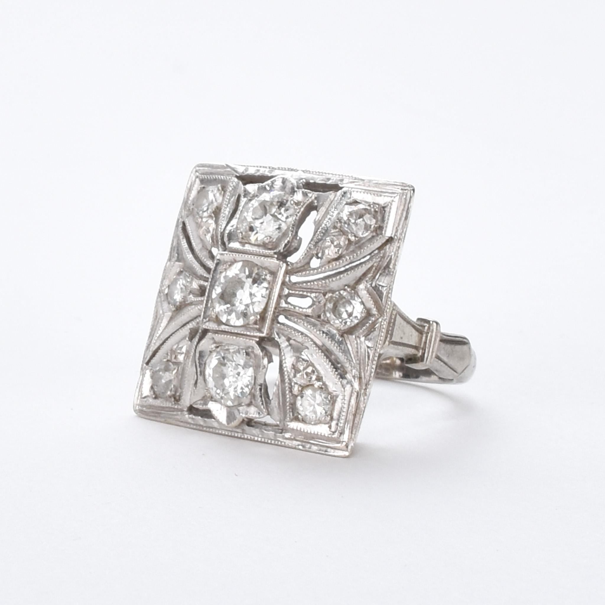 Antique 14K Gold and Old European Cut Diamond Art Deco Ring