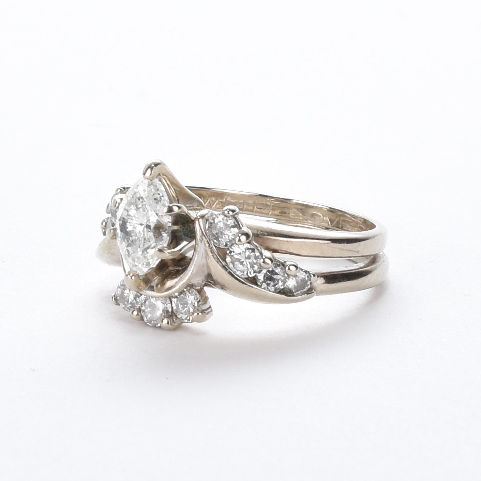 1980's 14K Gold Natural Marquise Diamond Engagement Ring
