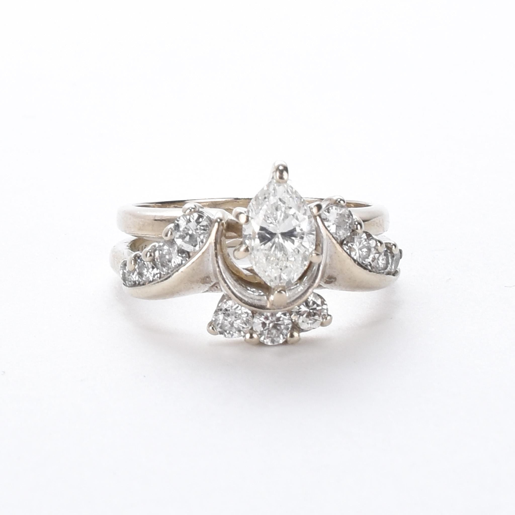 1980's 14K Gold Natural Marquise Diamond Engagement Ring