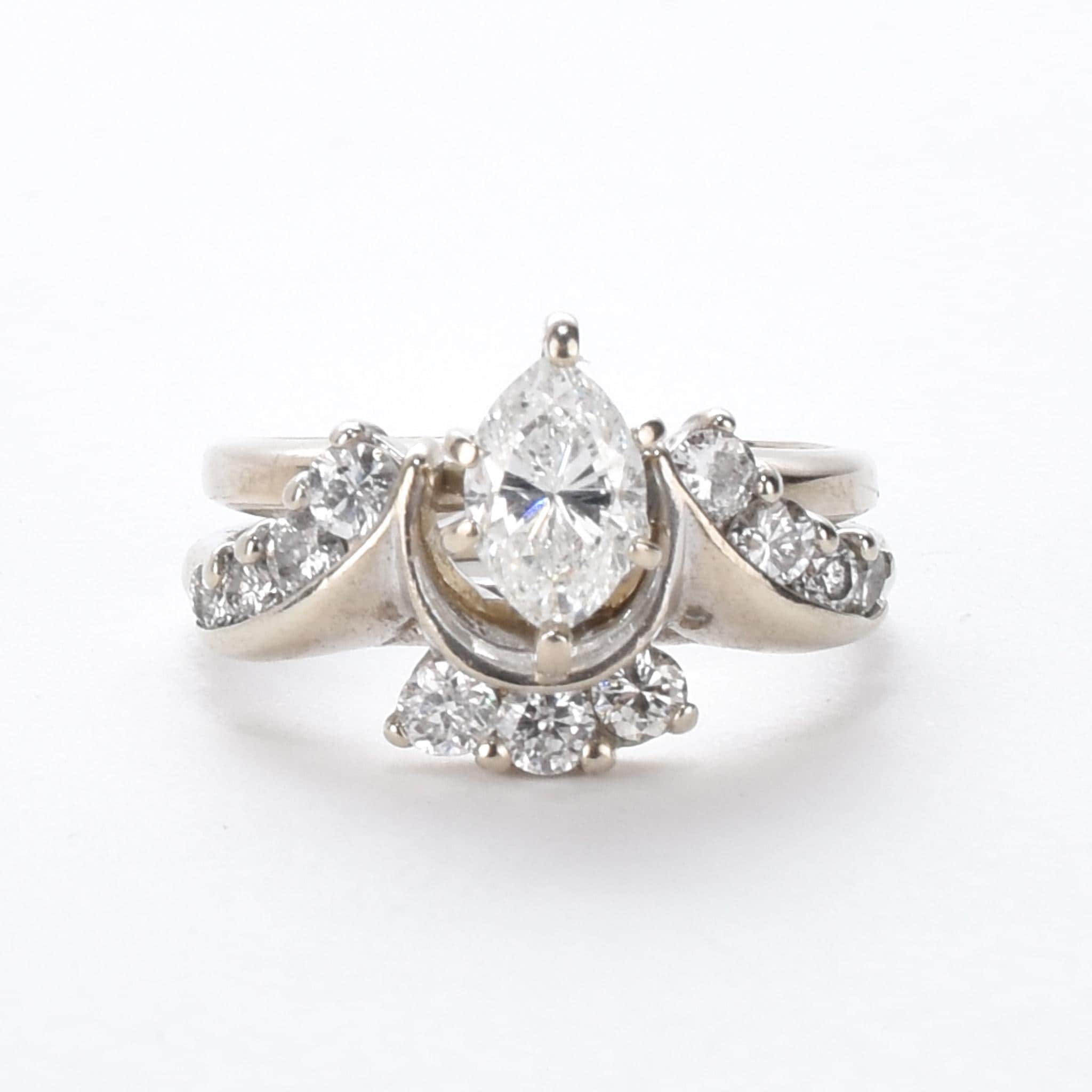 1980's 14K Gold Natural Marquise Diamond Engagement Ring