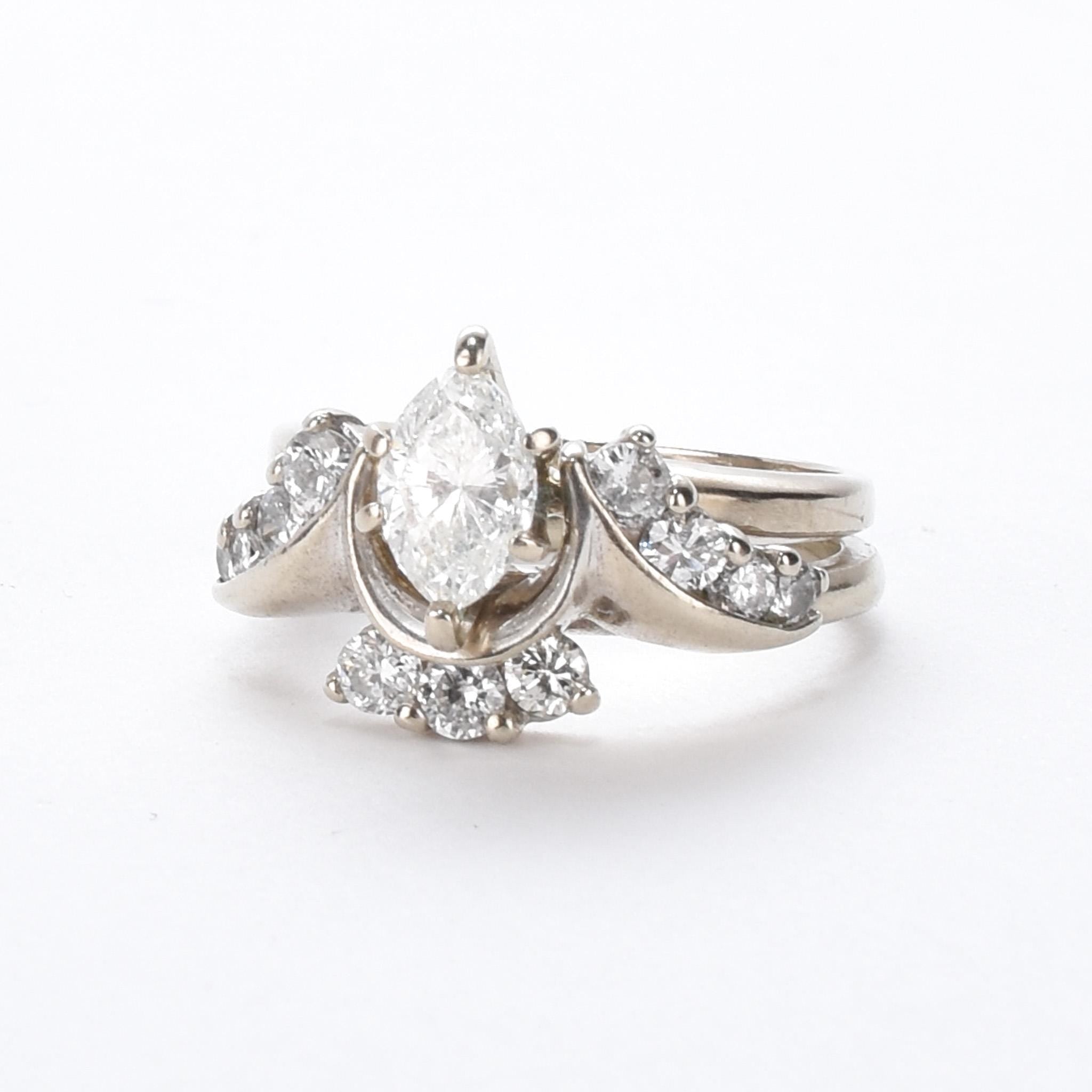 1980's 14K Gold Natural Marquise Diamond Engagement Ring