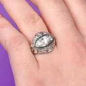 Antique Art Deco Platinum Diamond and Emerald Cocktail Ring